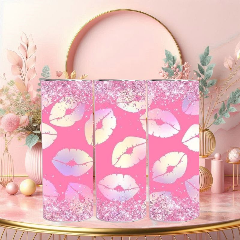 Pink Kisses Glitter Tumbler