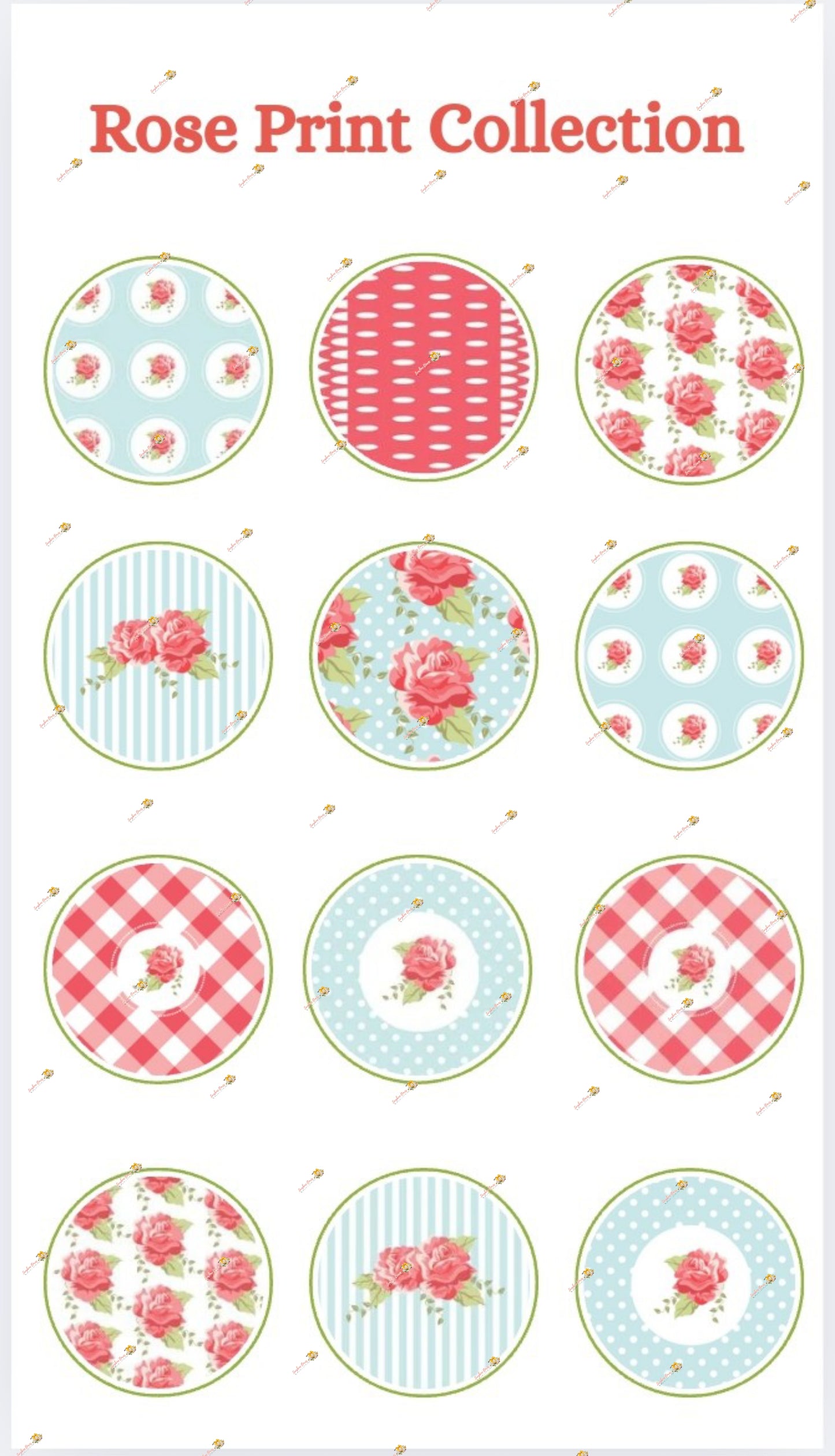 Elegant Rose Print Edible Cake & Cookie Decorations - Customizable 2 Inch Rounds