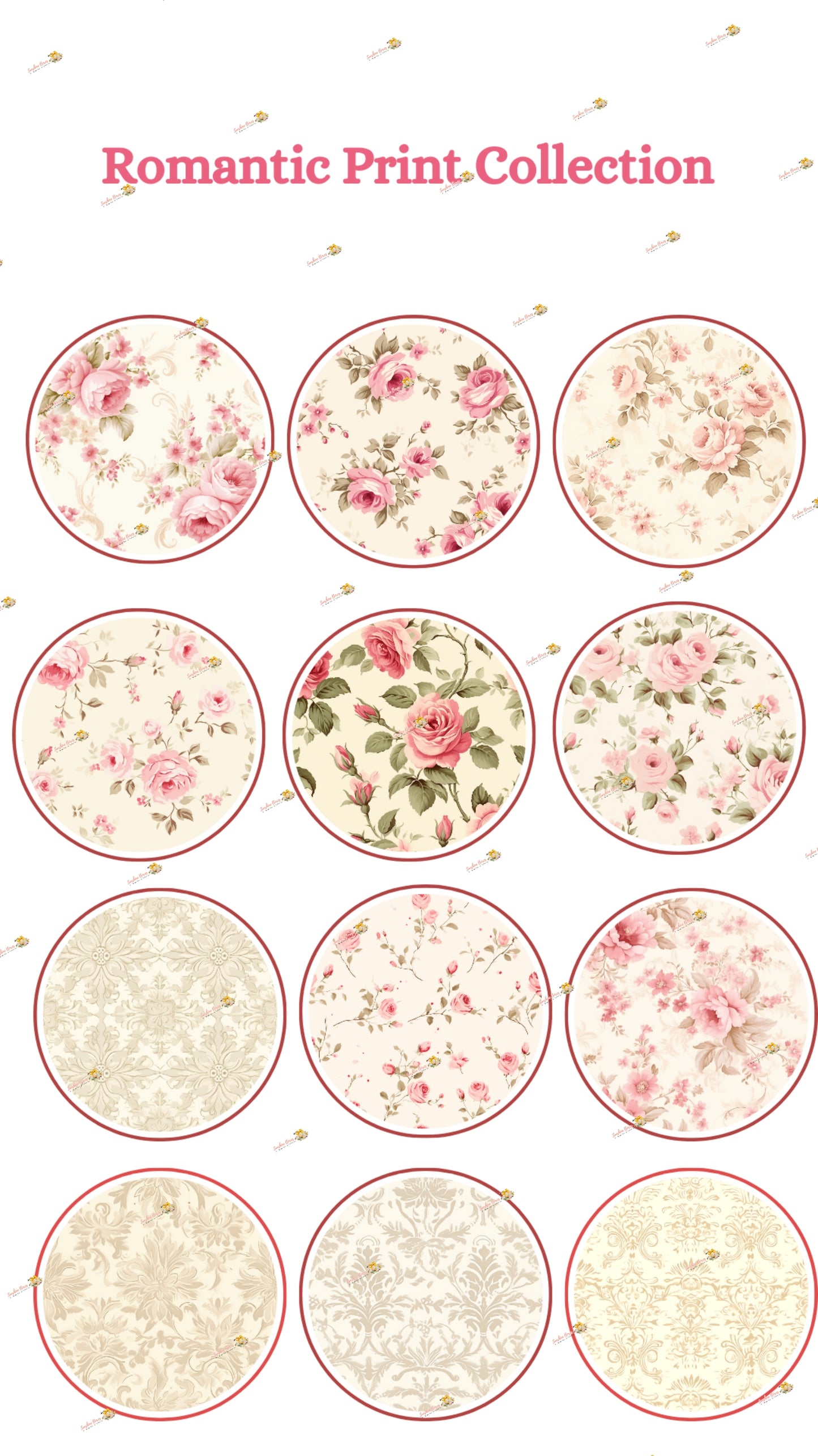 Endearing Romantic Prints Edible Cake & Cookie Decorations - Customizable 2 Inch Rounds