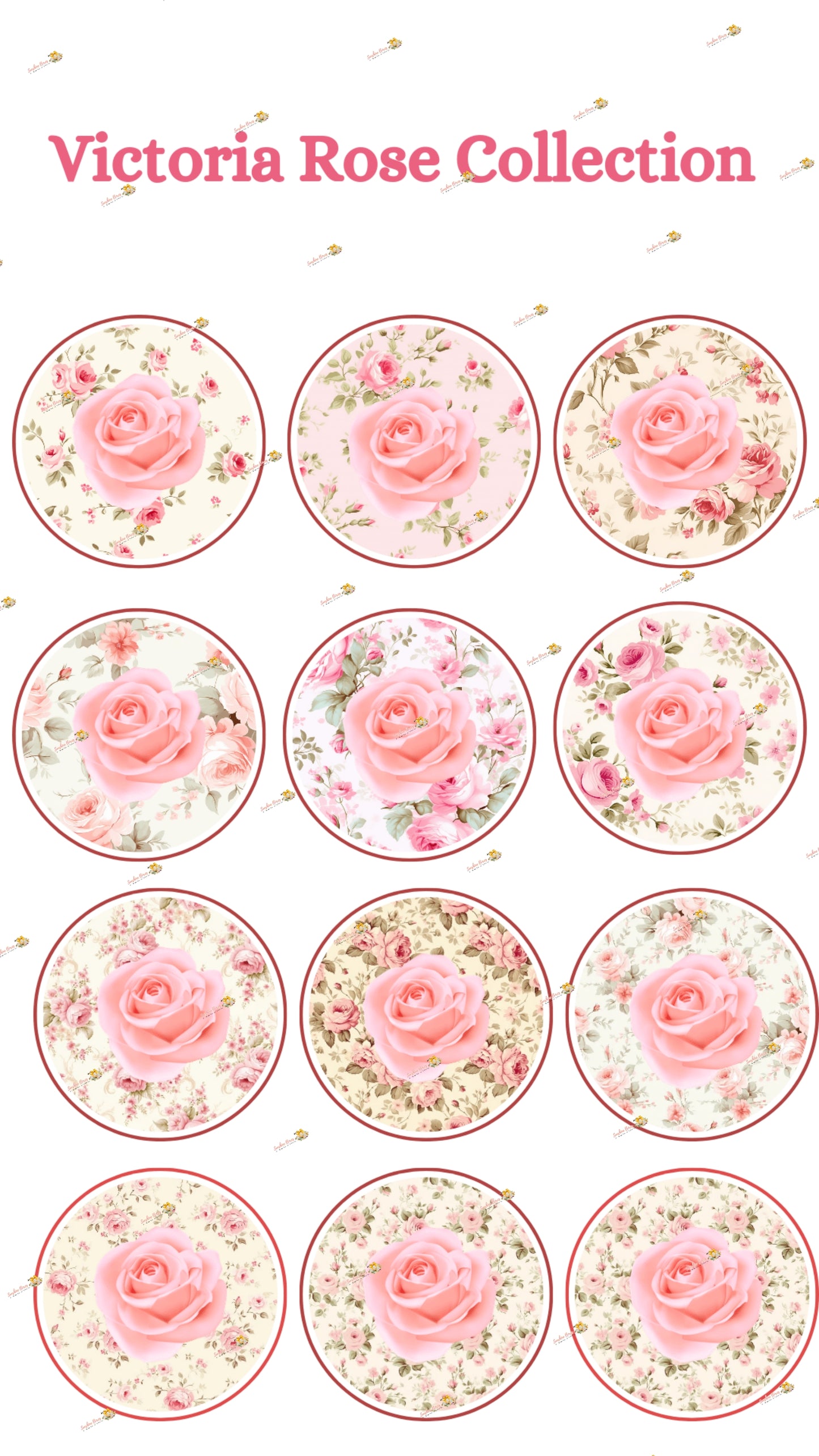 Elegant Victoria Rose Edible Cake & Cookie Decorations - Customizable 2 Inch Rounds
