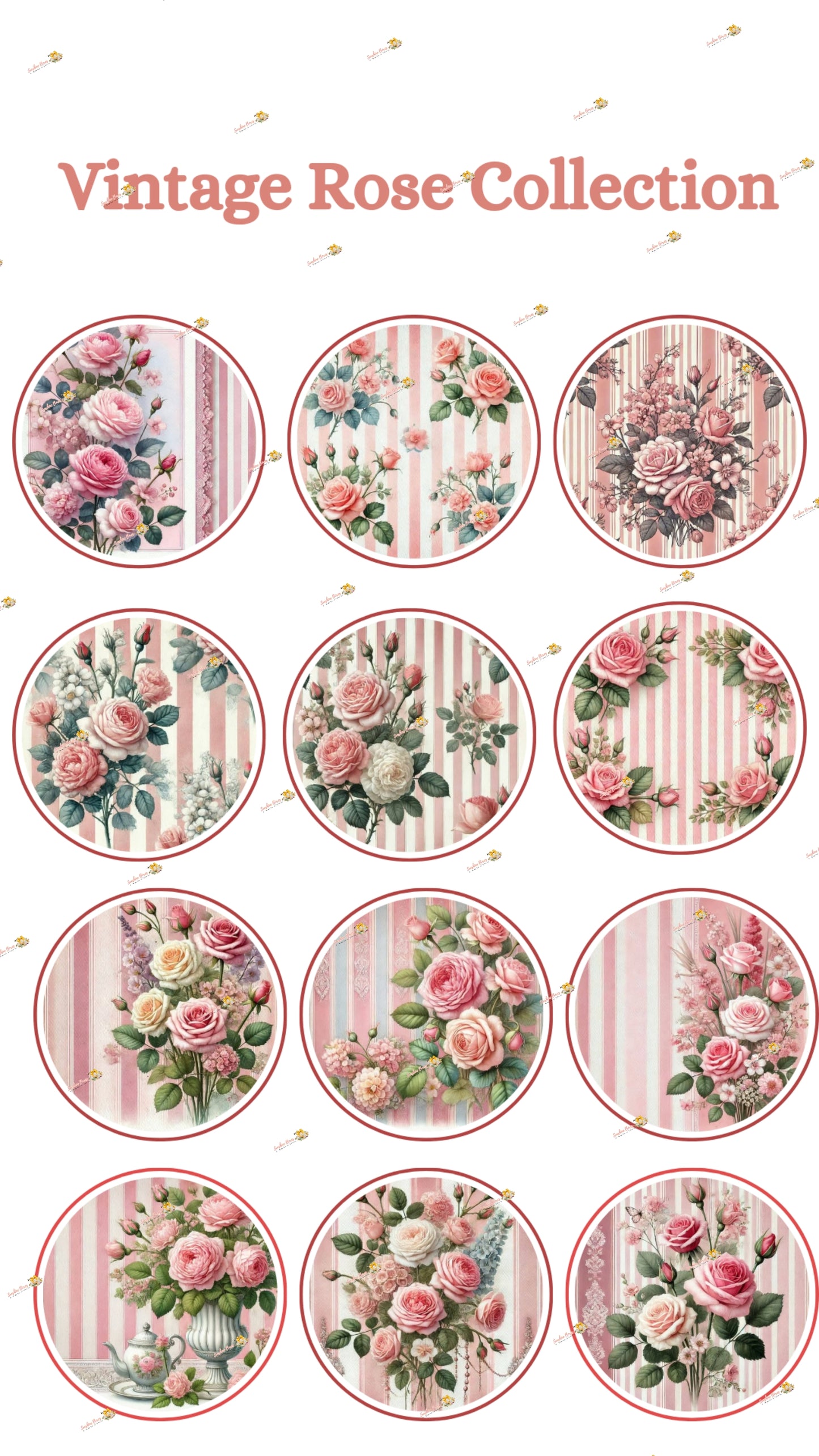 Charming Vintage Rose Edible Cake & Cookie Decorations - Customizable 2 Inch Rounds