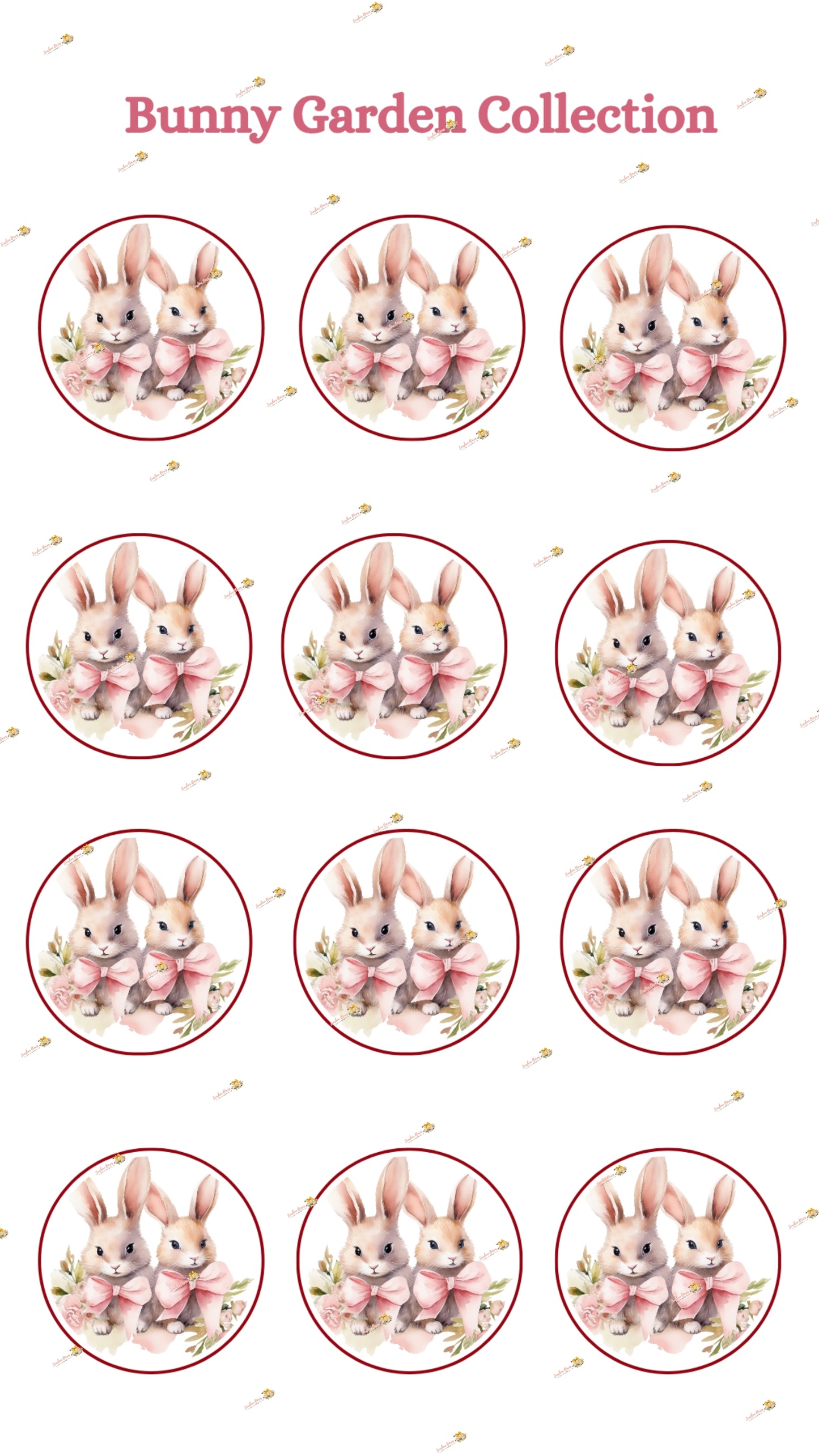 Bunny Garden Collection Edible Images - 2 Inch Round (Custom Sizing Available) for Oreos & Cake Pucks