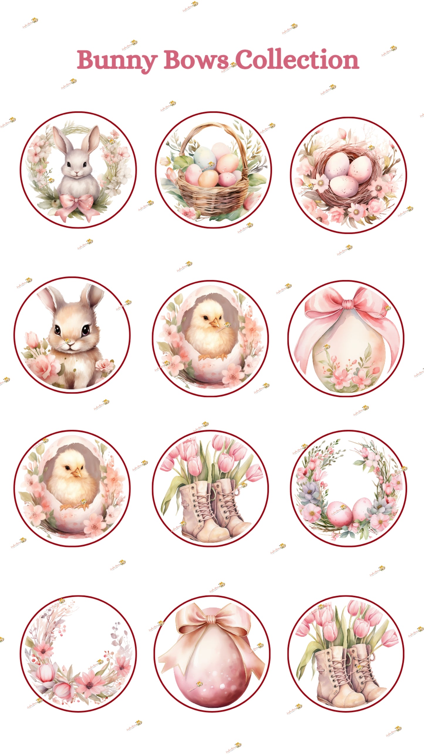 Bunny Bows Edible Images - 2 Inch Round (Custom Sizing Available) for Oreos & Cake Pucks