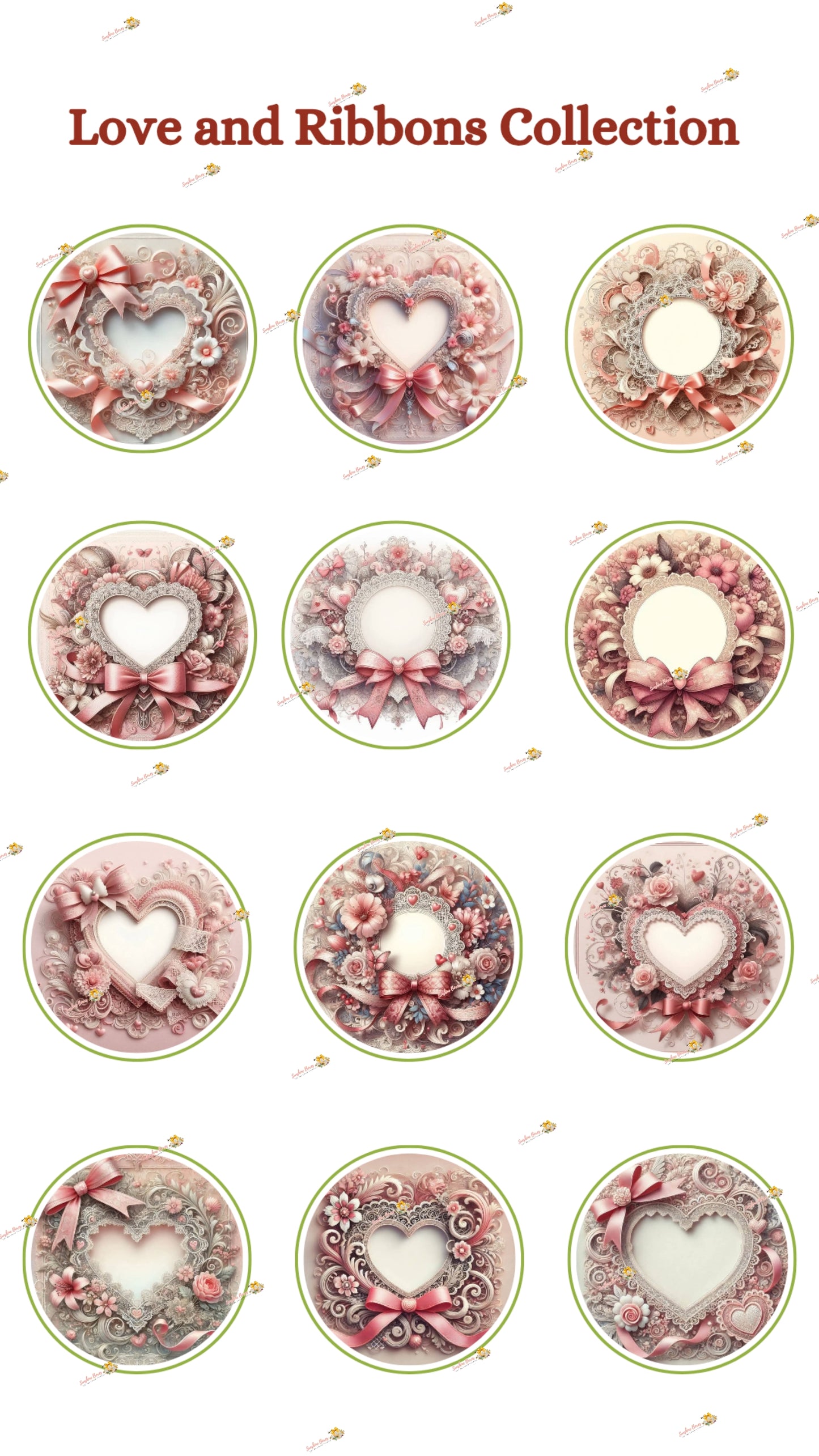 Romantic Love & Ribbons Edible Cake & Cookie Decorations - Customizable 2 Inch Rounds