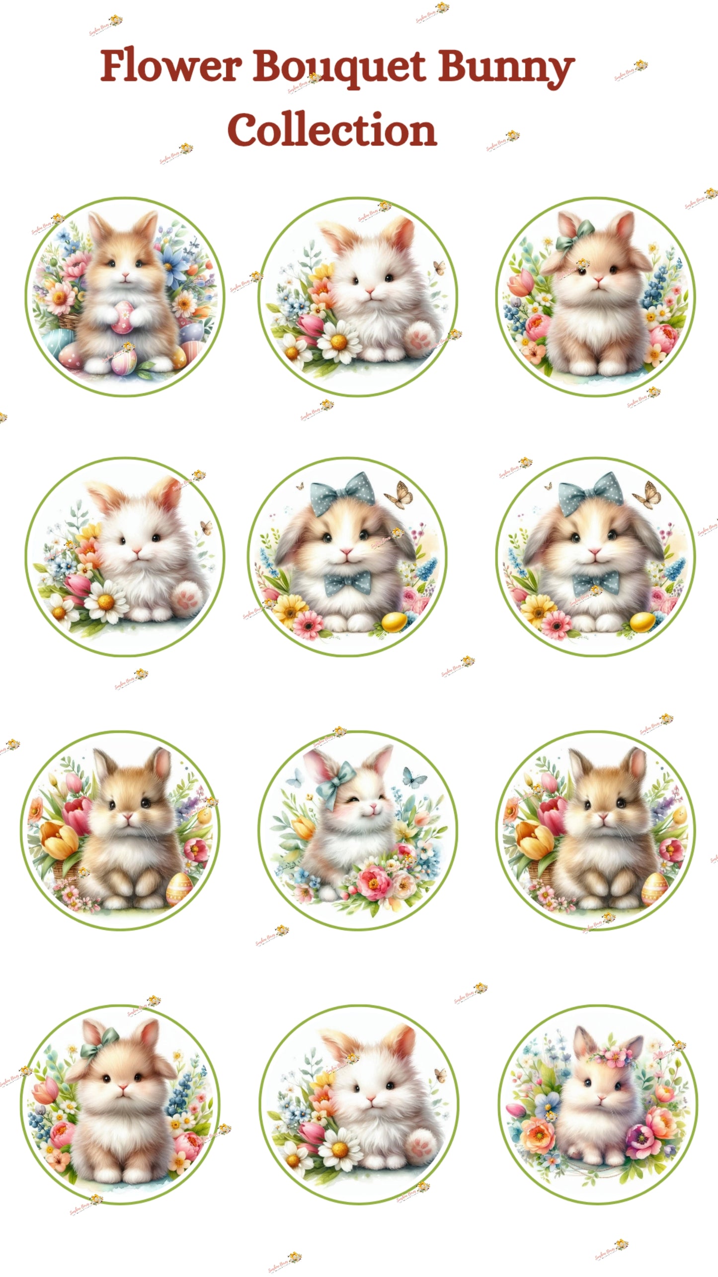 Flower Bouquet Bunny Edible Images - Round Designs for Oreos & Cake Pucks