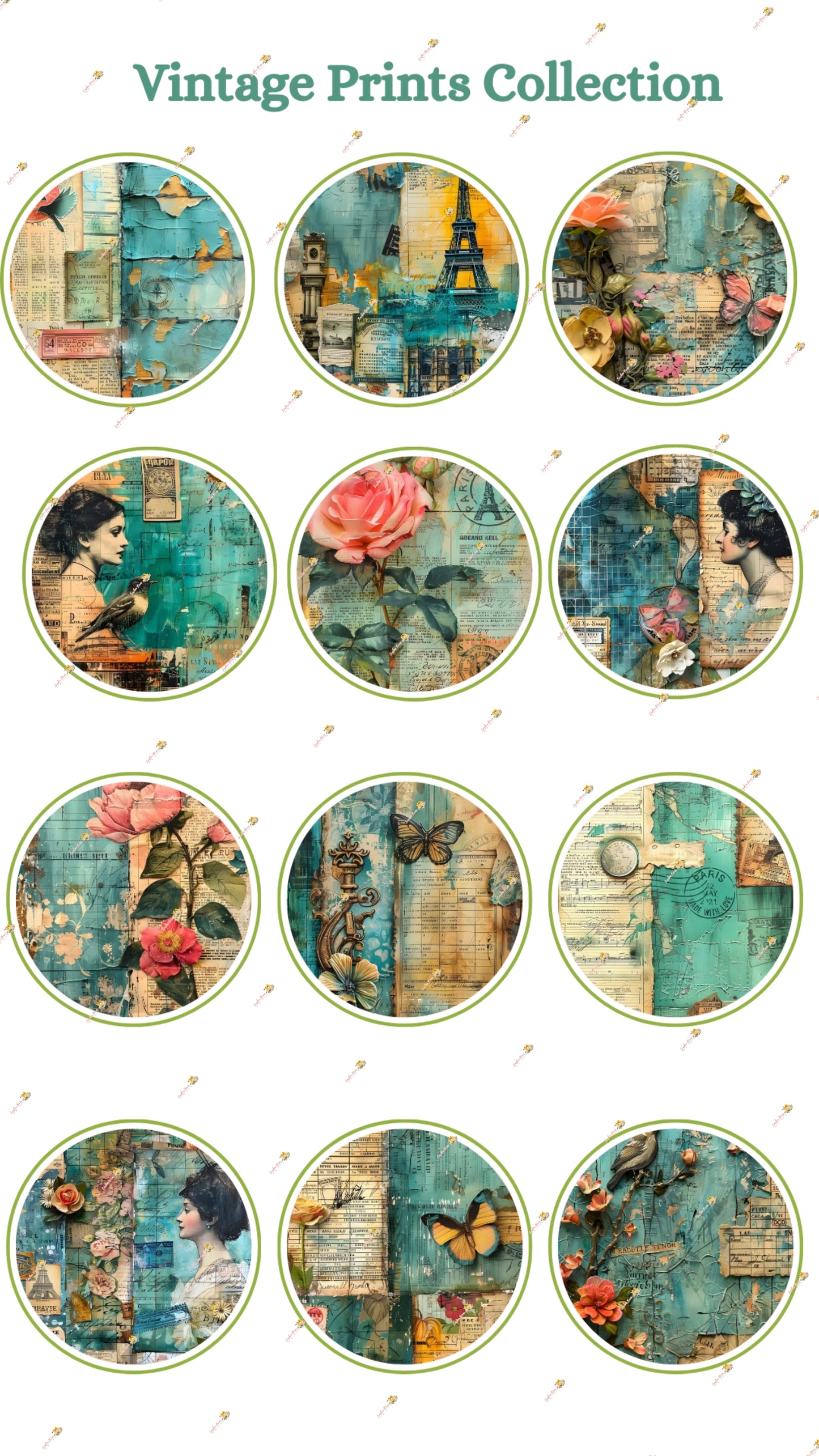 Nostalgic Vintage Prints Edible Cake & Cookie Decorations - Customizable 2 Inch Rounds