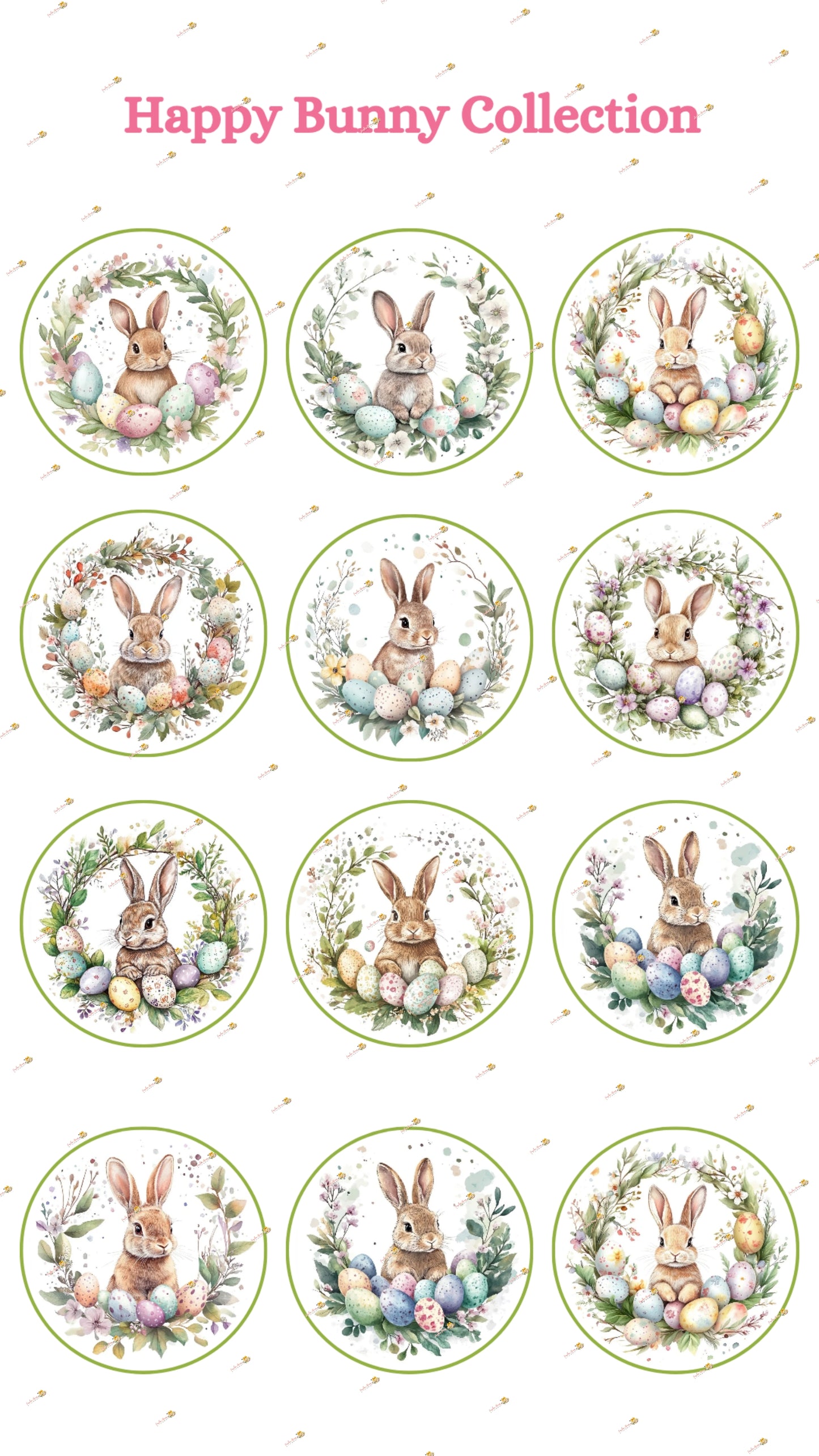 Happy Bunny Collection Edible Images - Round Designs for Oreos & Cake Pucks