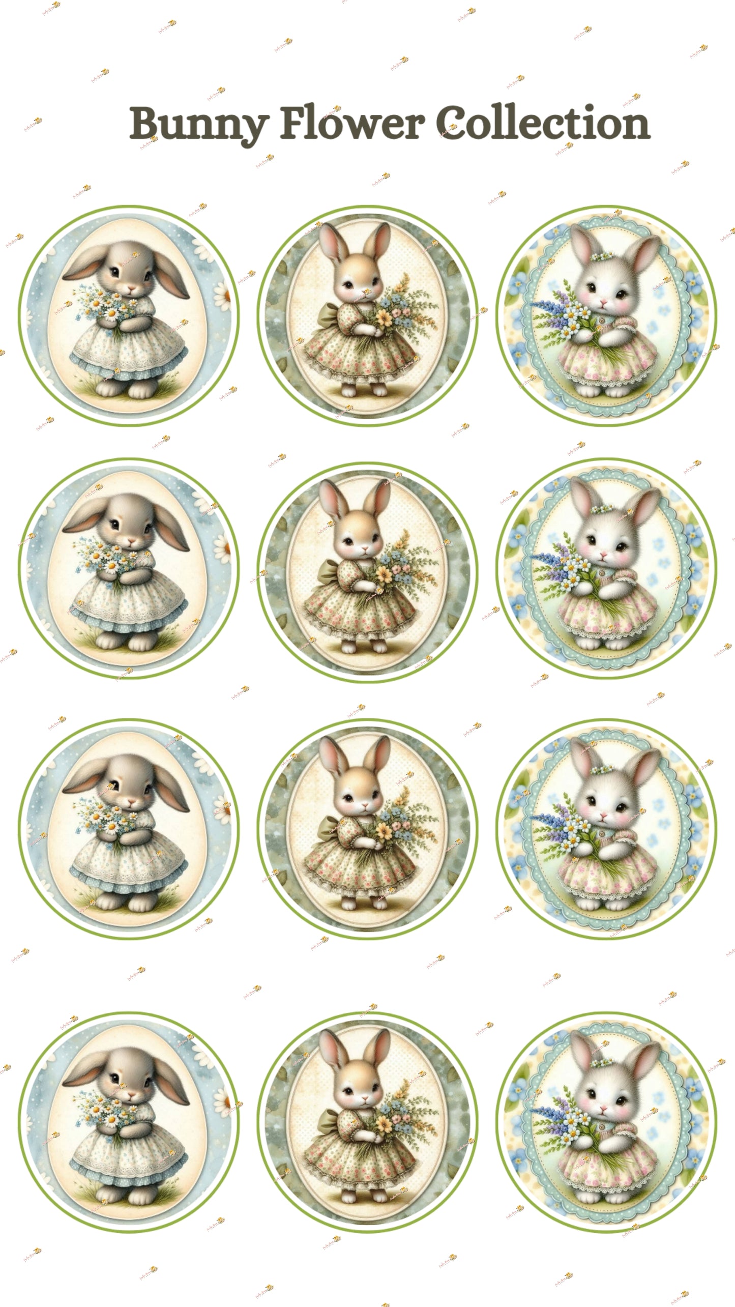 Bunny Flower Collection Edible Images - Round Designs for Oreos & Cake Pucks