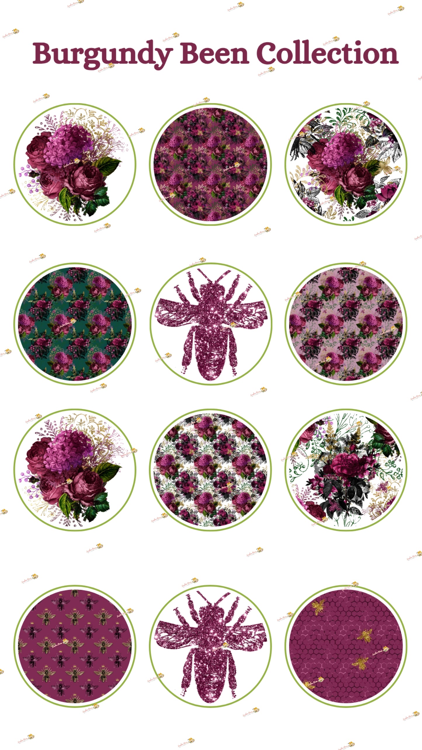 Elegant Burgundy Bee Edible Cake & Cookie Decorations - Customizable 2 Inch Rounds