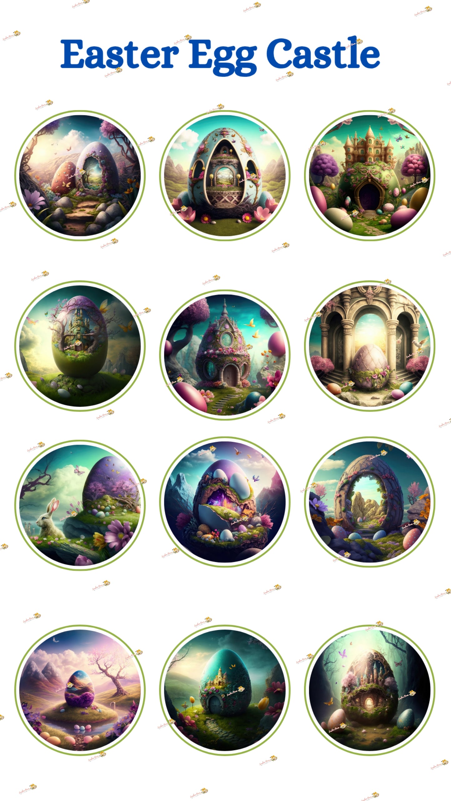 Easter Egg Castle Edible Images - Round Designs for Oreos & Cake Pucks