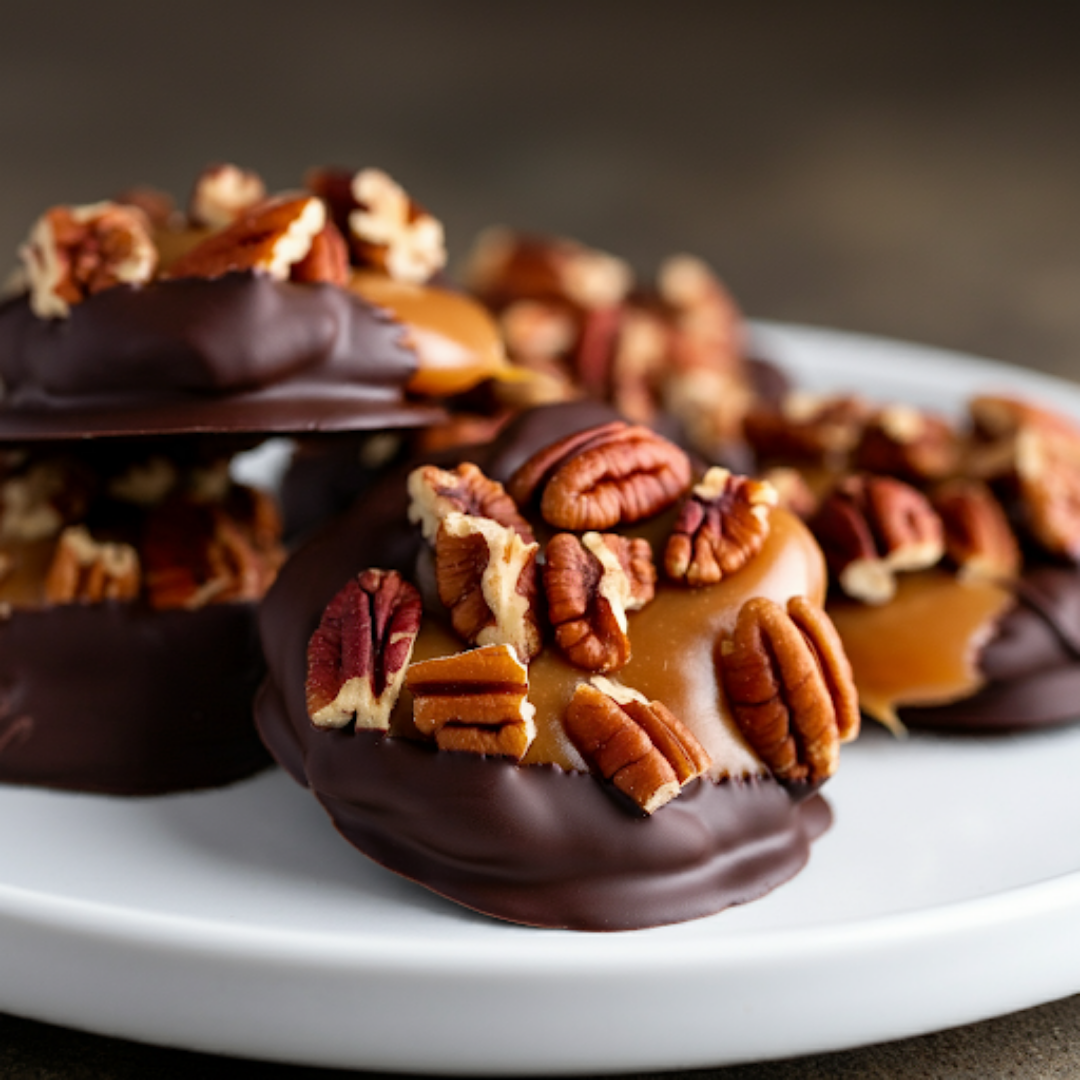 Millionaire Candy: Chocolate-Dipped Caramel Pecan Clusters