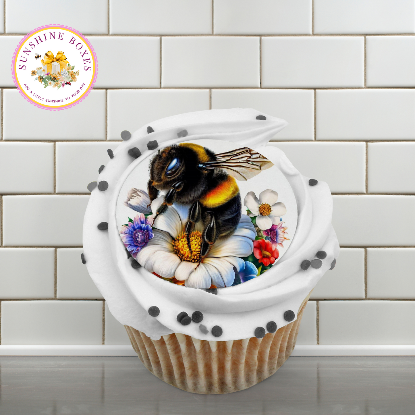 Vintage Bumble Bee and Flowers Oreo Toppers - 12 Floral Seed Packet Style Decals for Treats