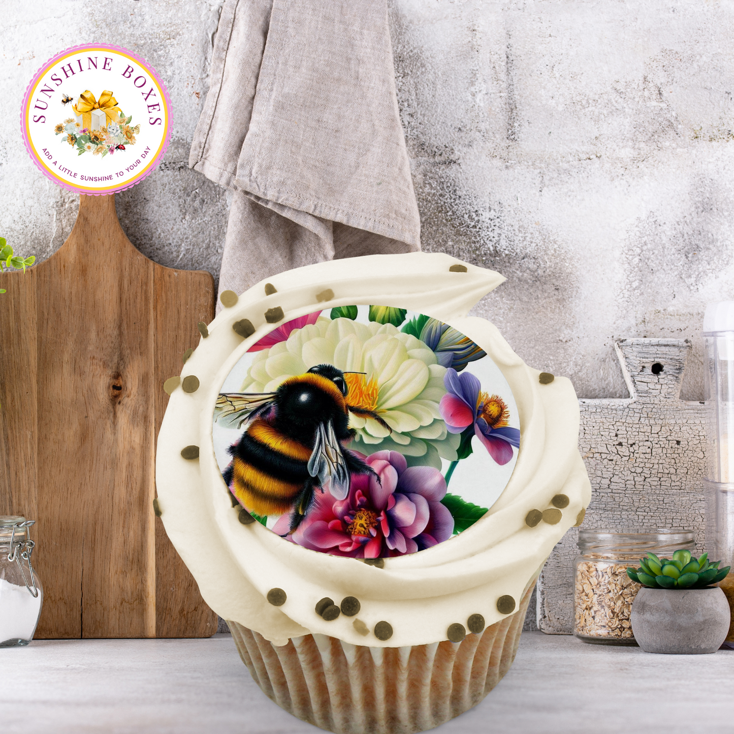 Vintage Bumble Bee and Flowers Oreo Toppers - 12 Floral Seed Packet Style Decals for Treats