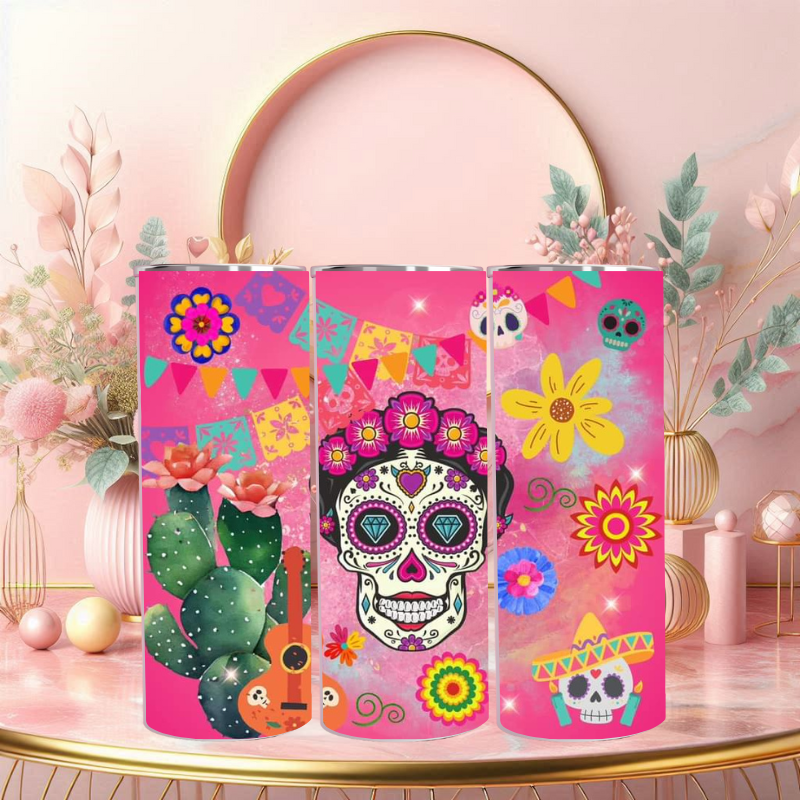 Vibrant Dia de los Muertos 20 oz Skinny Tumbler