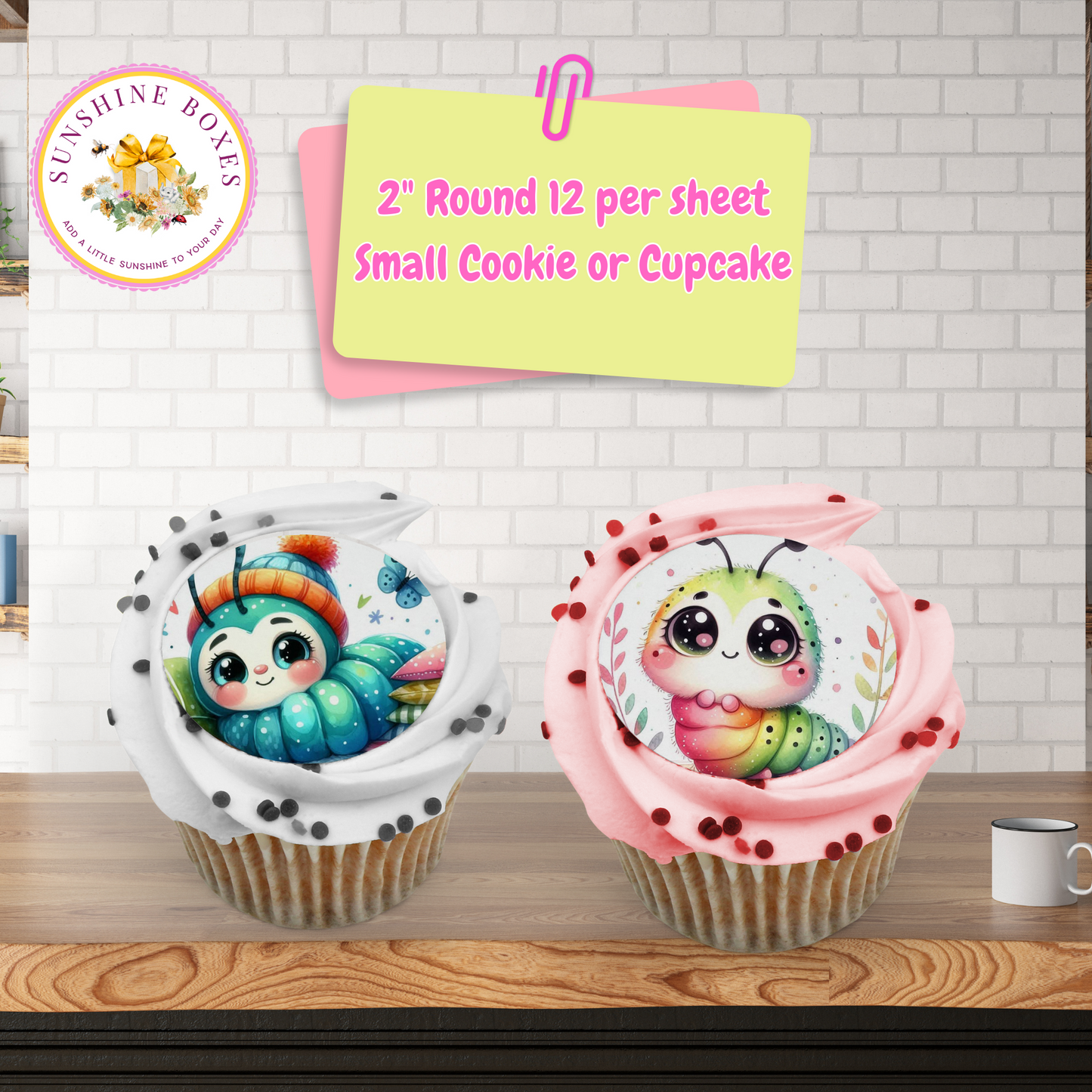 Pastel Worm Collection Edible Images - Round Designs for Oreos & Cake Pucks
