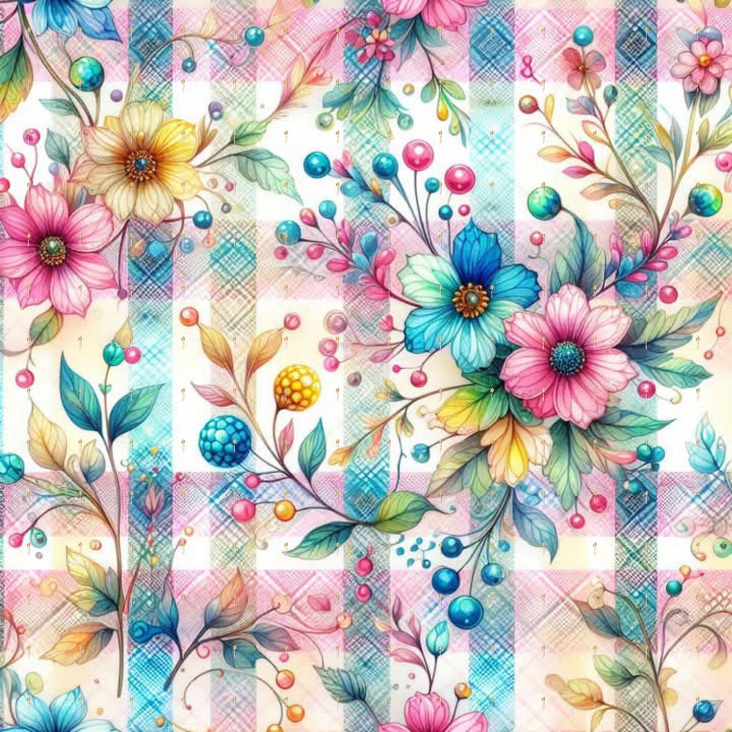 Vibrant Floral & Plaid Chocolate Transfer Sheet: Colorful Flower Design for Edible Art & Unique Dessert Decorations