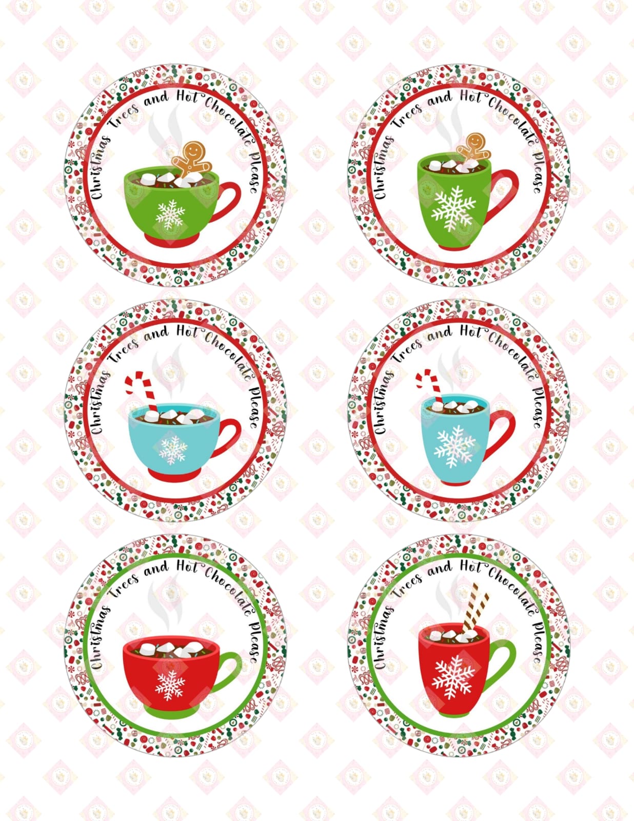 Festive Hot Cocoa Mugs Edible Images for Oreos & Cake Pucks - Cheerful Holiday Treats