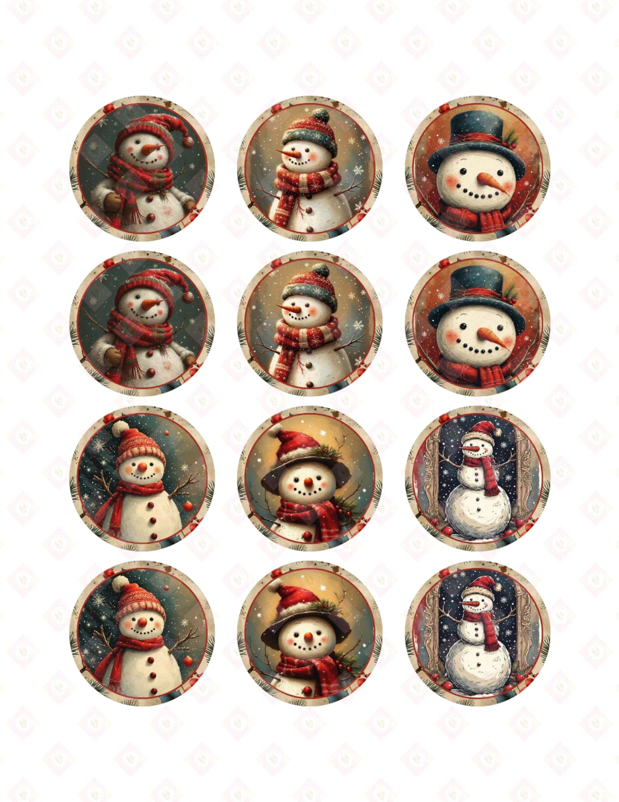 Snowman Edible Images for Cookies – 2 Inch Round Frosting Sheet Toppers, Cute Christmas Cookie Decor