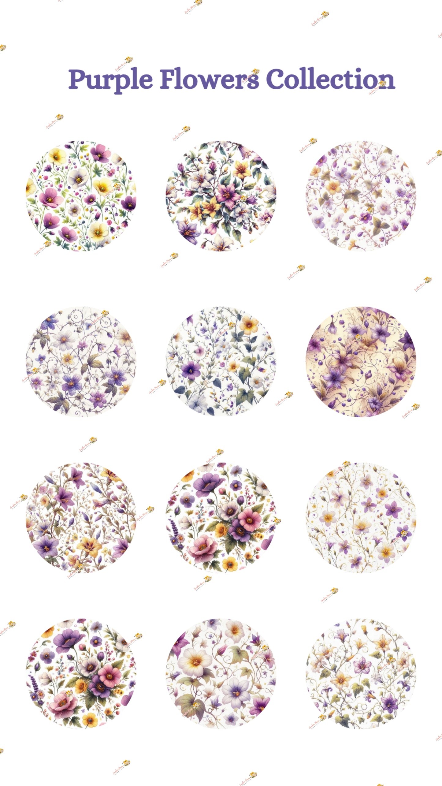 Elegant Purple Flowers Edible Cake & Cookie Decorations - Customizable 2 Inch Rounds