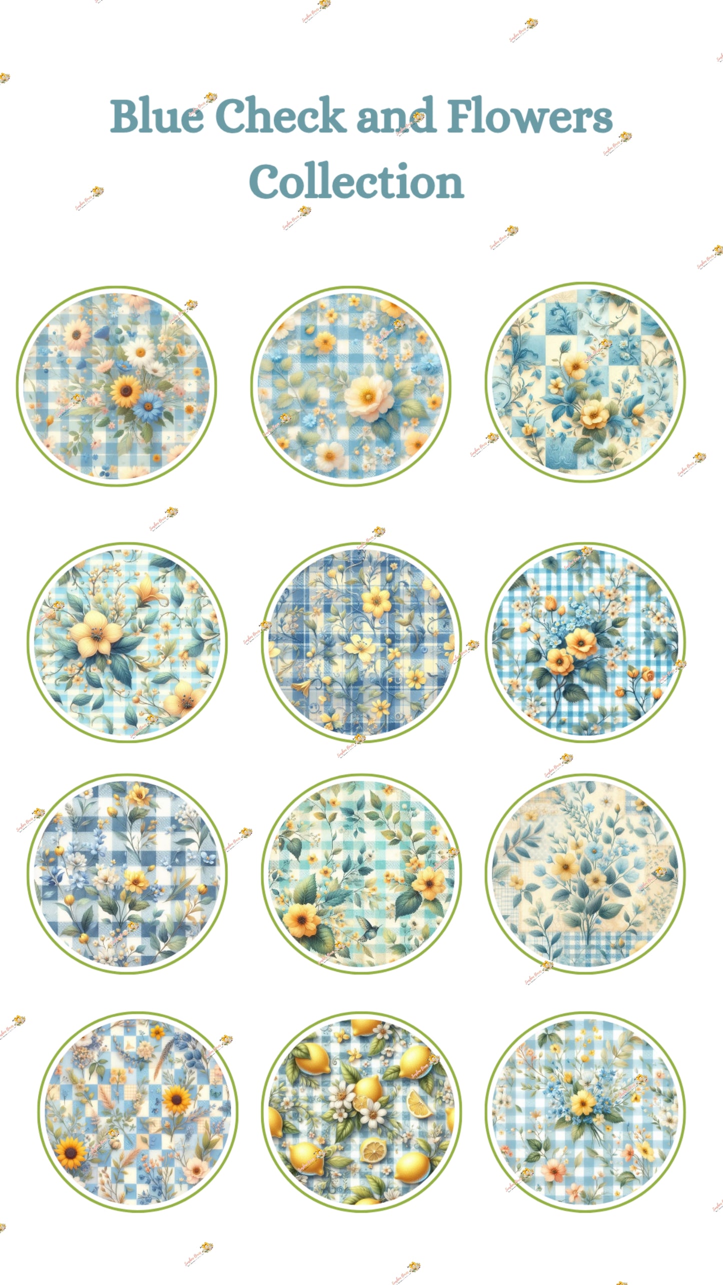 Blue Check Flower Edible Cake & Cookie Decorations - 2 Inch Customizable Rounds