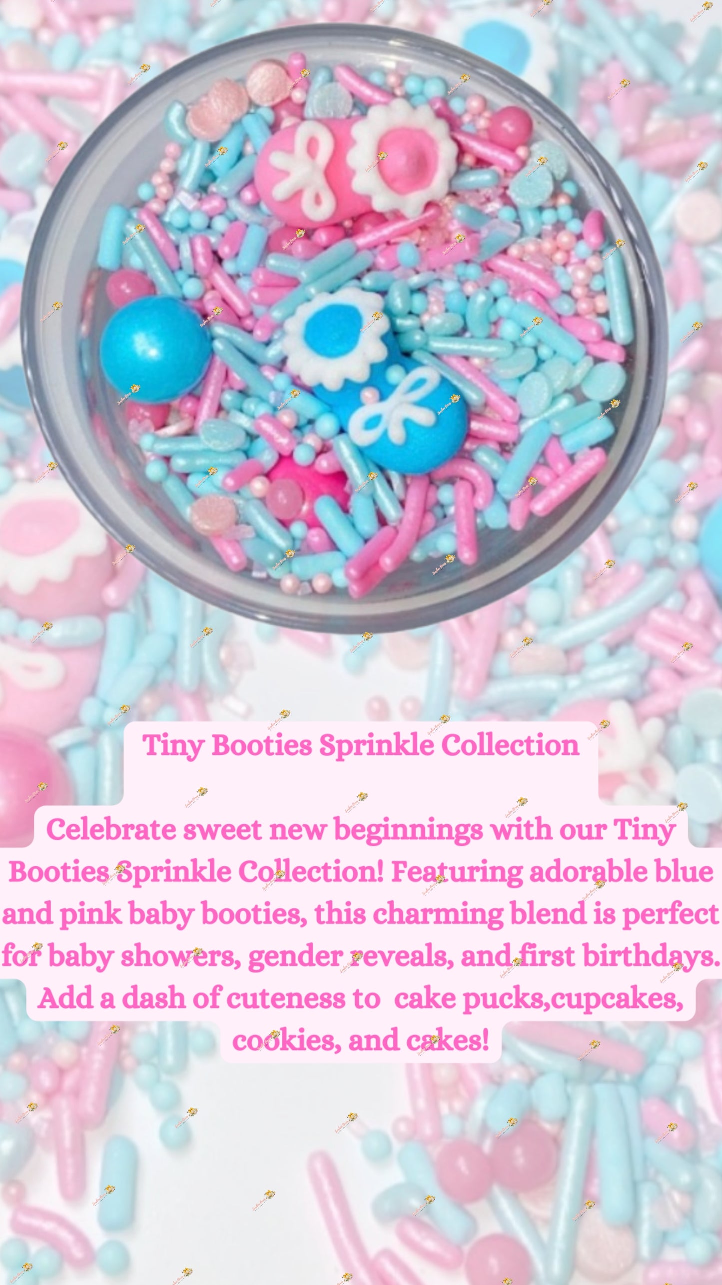 Tiny Booties Sprinkle Mix 2 OZ: Sweet Pinks & Blues with Adorable Royal Icing Booties