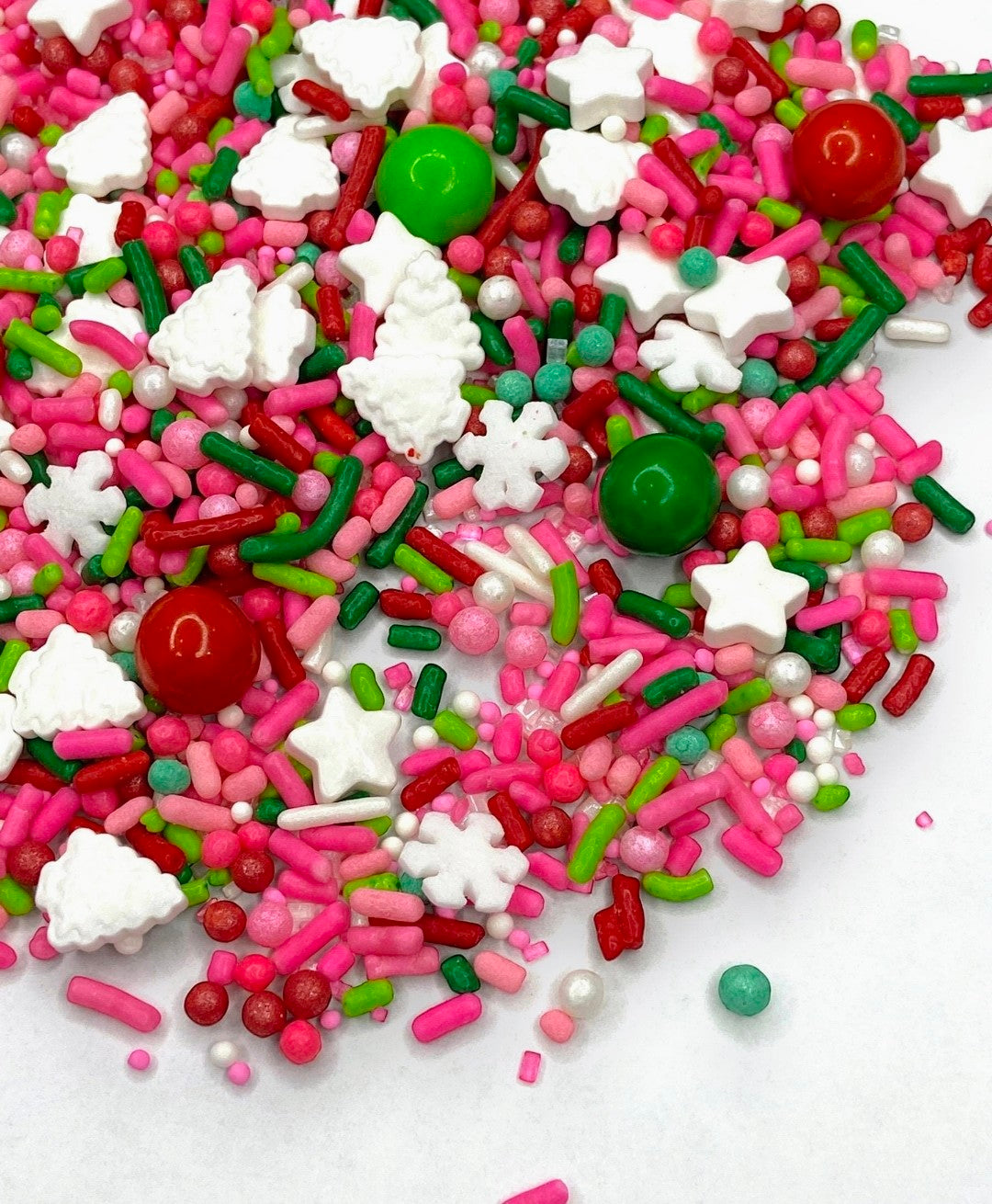 Edible Pink Christmas Sprinkle Mix – Trees, Jimmies & Candy Toppers for Cookies, Cupcakes, Cakes – 2oz or 4oz Holiday Jar