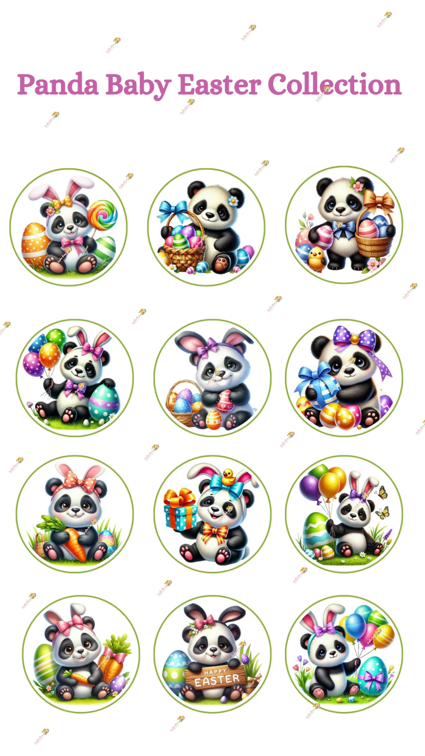 Panda Baby Easter Collection Edible Images - Round Designs for Oreos & Cake Pucks