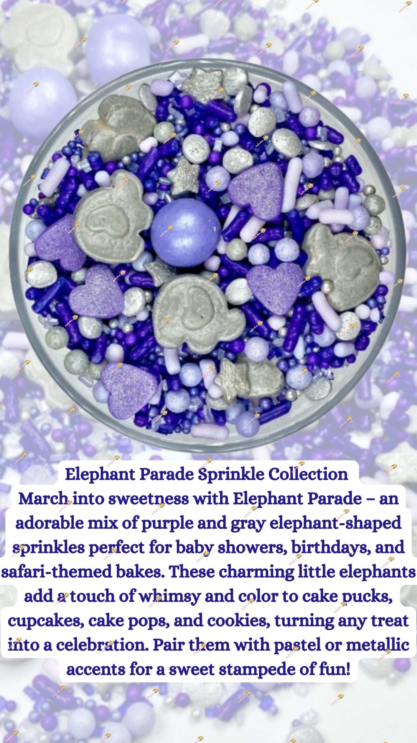 Elephant Parade Sprinkle Mix 2 OZ: Adorable Elephants & Lovely Purple for Charming Treats