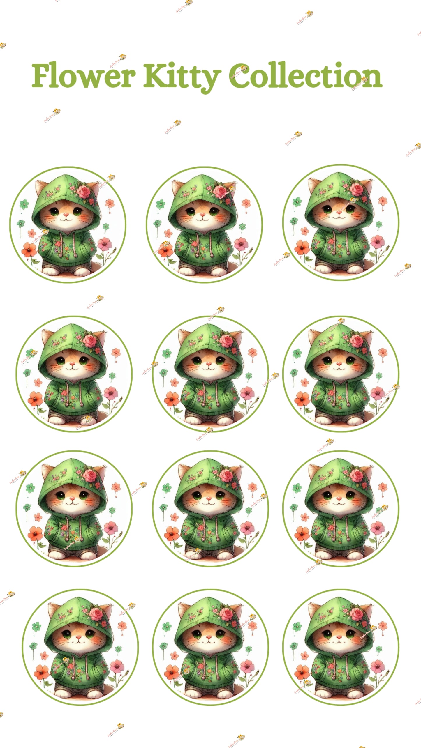 Adorable Flower Kitty Edible Cake & Cookie Decorations - Customizable 2 Inch Rounds