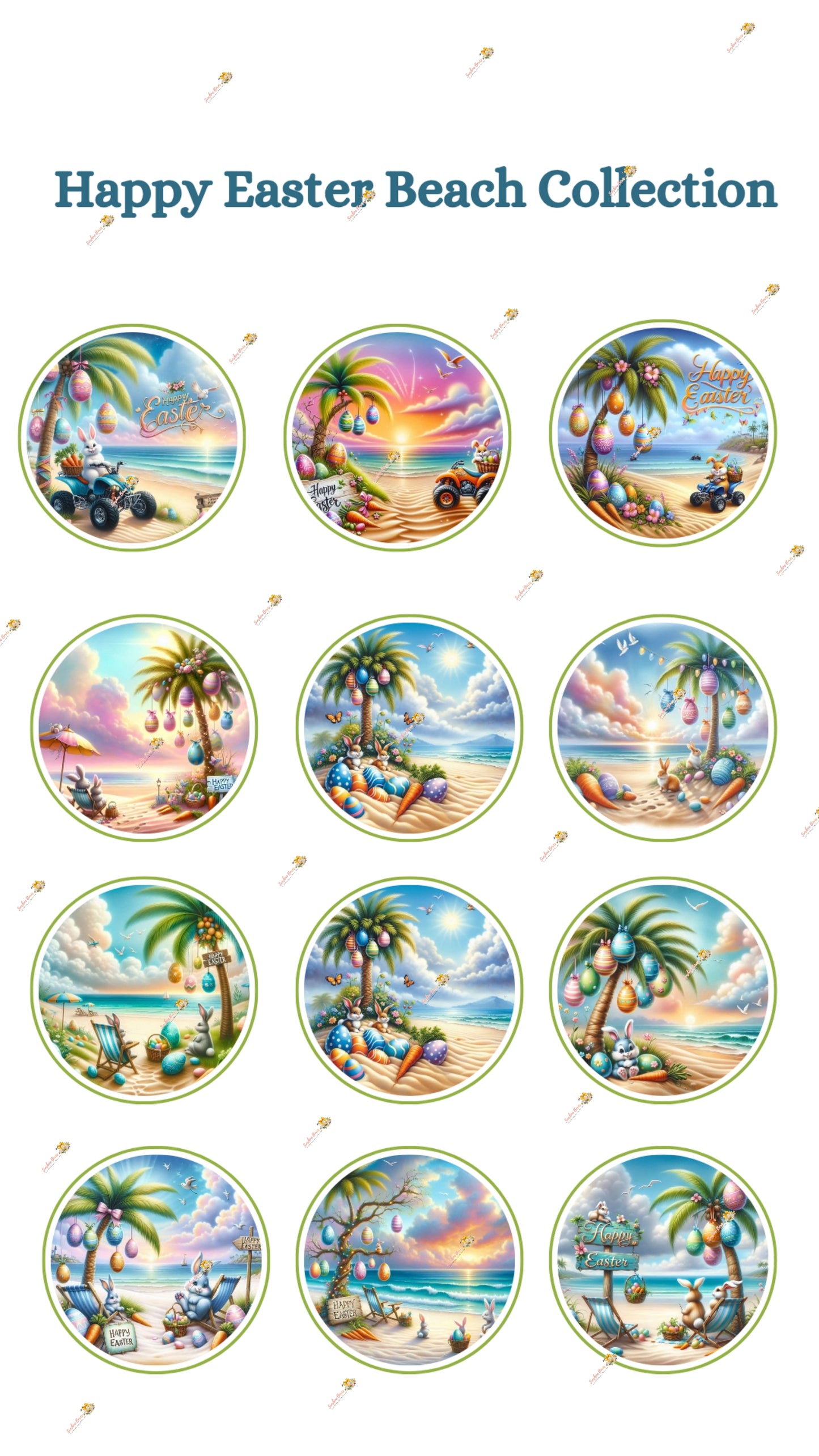 Happy Easter Beach Collection Edible Images - Round Designs for Oreos & Cake Pucks