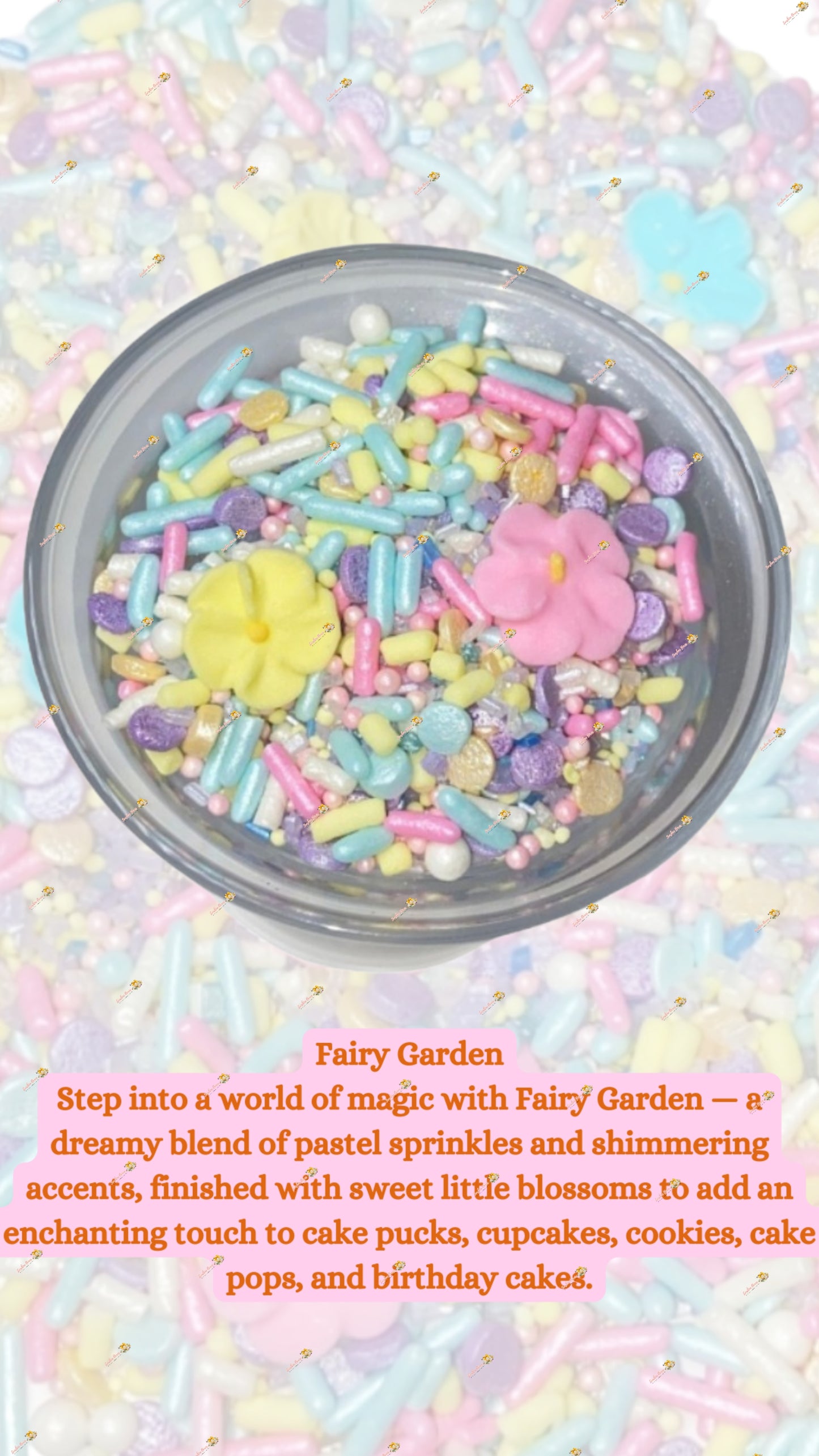 Fairy Garden Sprinkle Mix 2OZ: Pink & Yellow with Sweet Royal Icing Toppers for Whimsical Treats