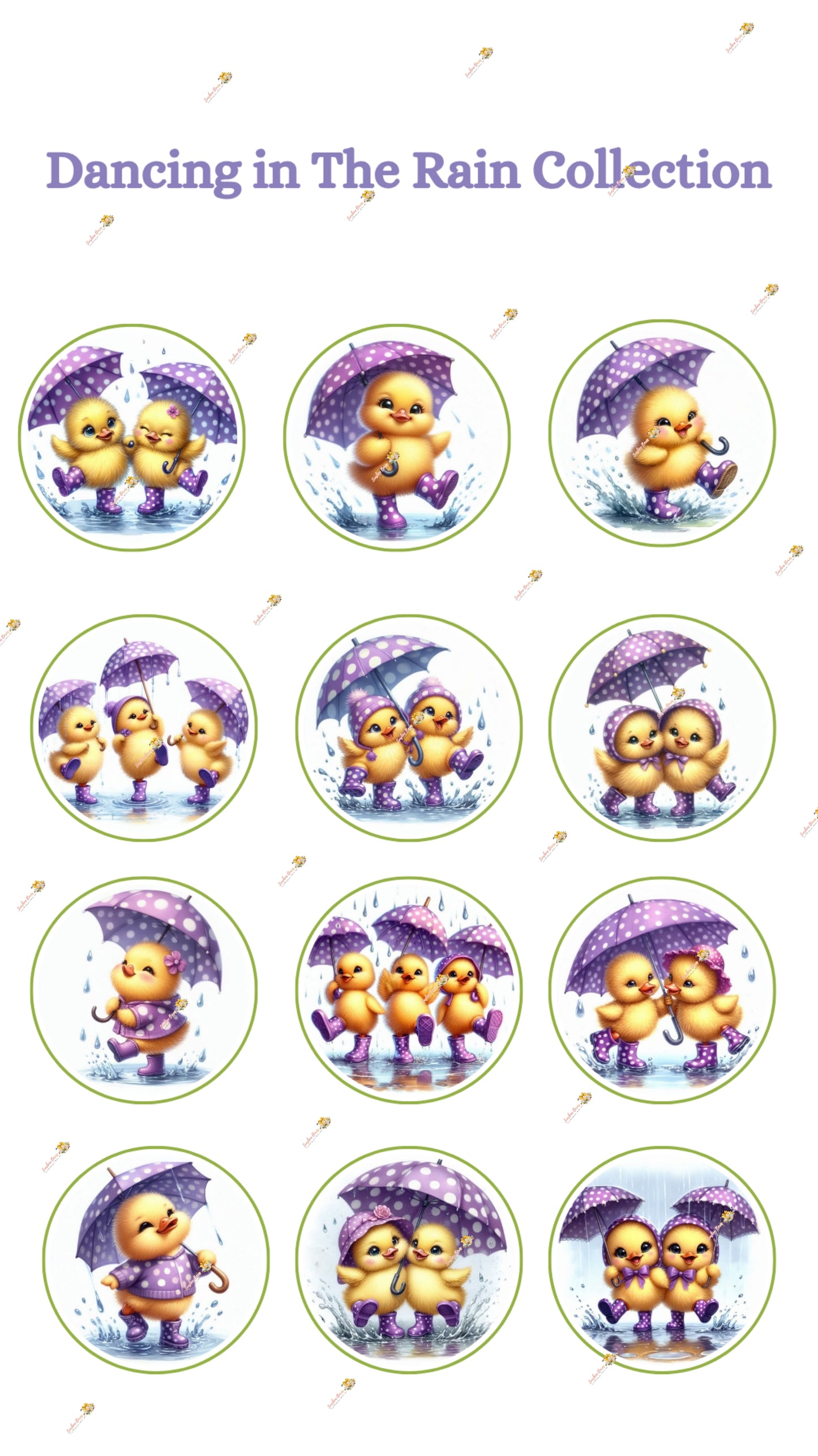 Dancing in the Rain Edible Images - 2 Inch Round for Oreos & Cake Pucks (Custom Sizing Available)