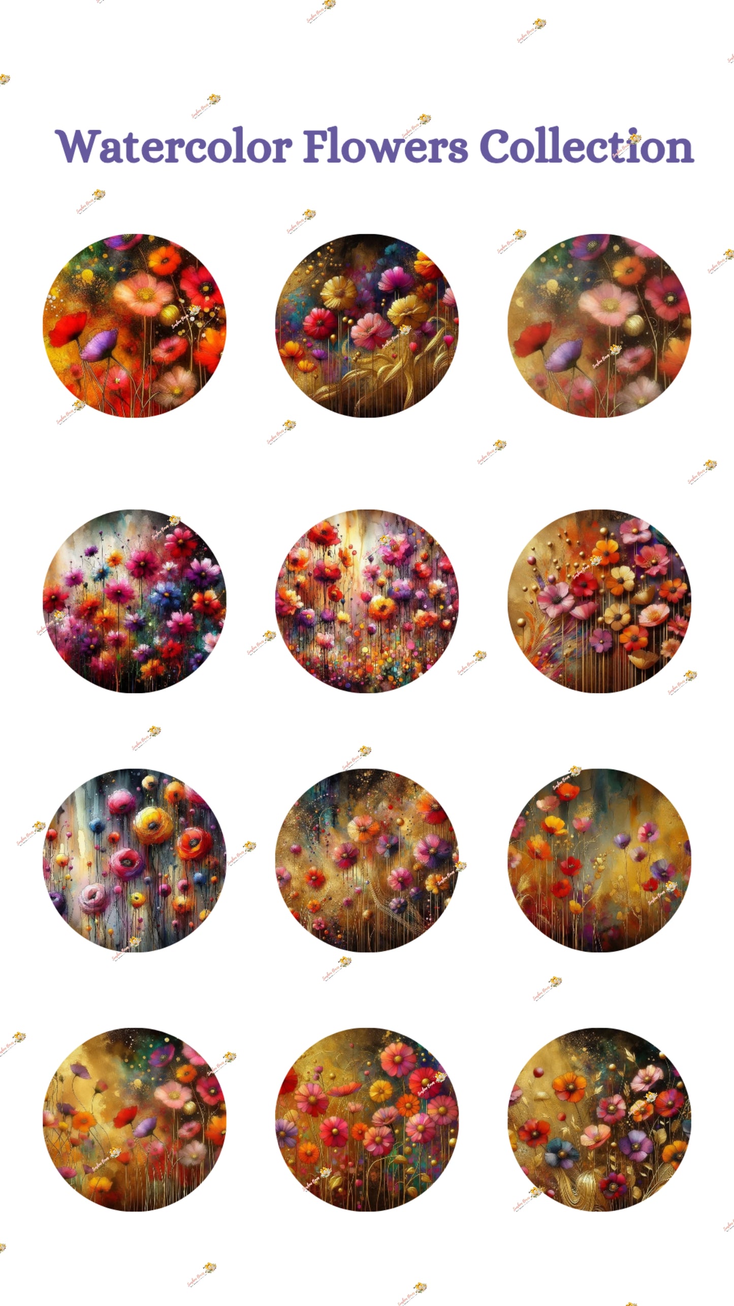 Artistic Watercolor Flowers Edible Cake & Cookie Decorations - Customizable 2 Inch Rounds