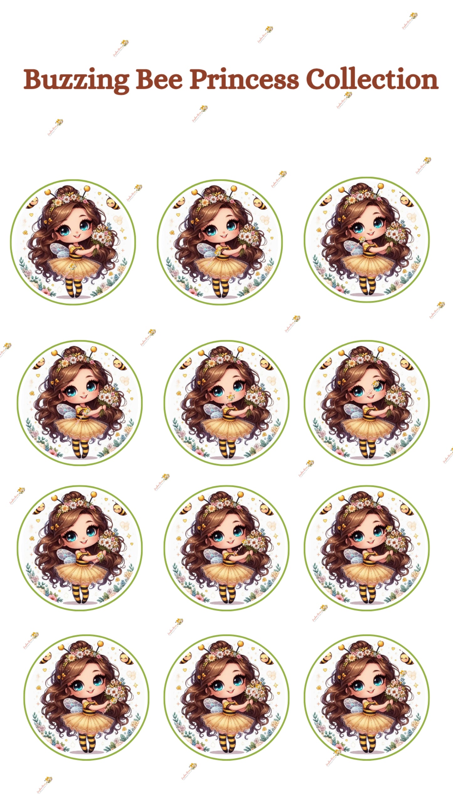 Royal Buzzing Bee Princess Edible Cake & Cookie Decorations - Customizable 2 Inch Rounds
