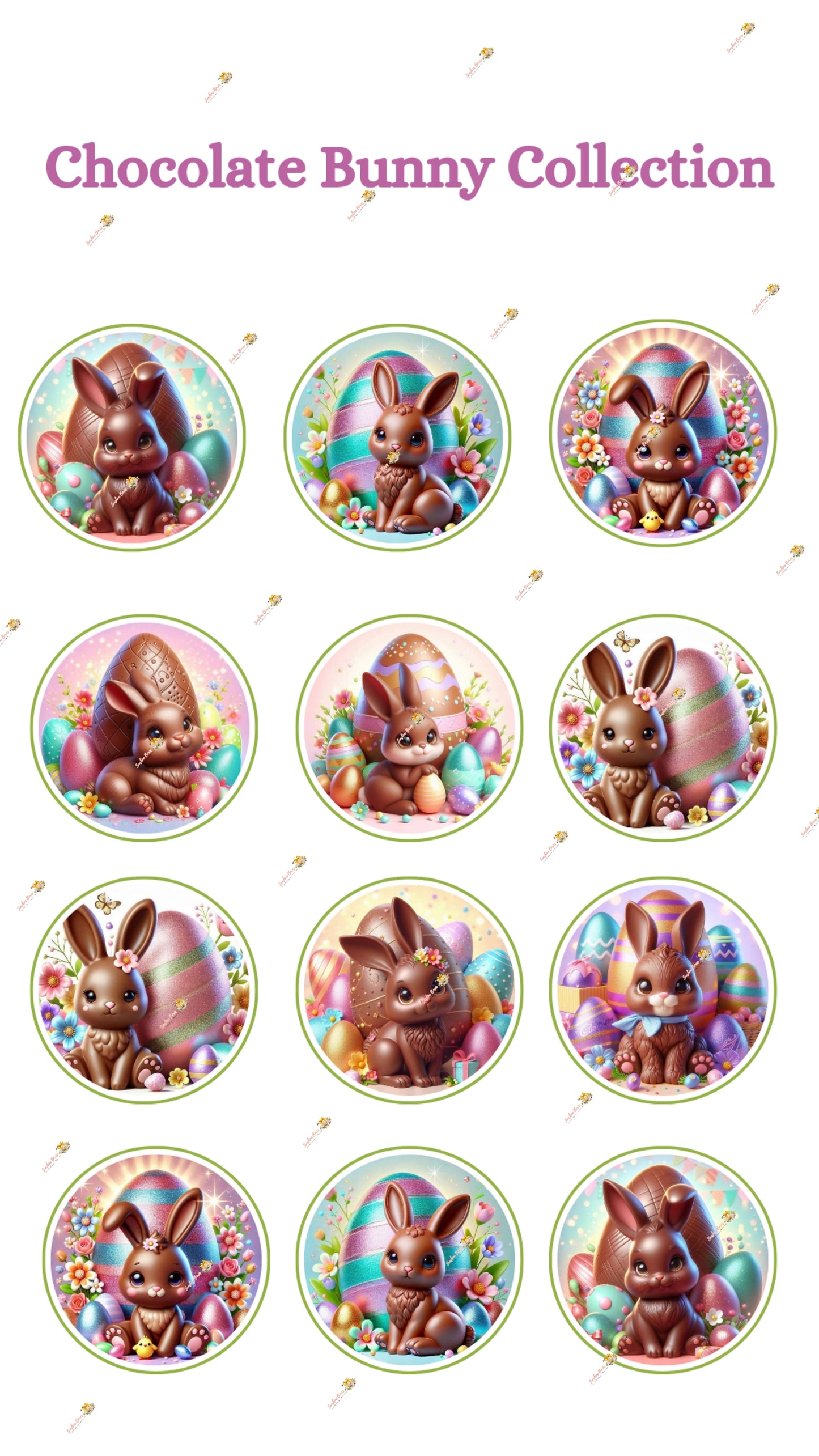 Chocolate Bunny Collection Edible Images - Round Designs for Oreos & Cake Pucks