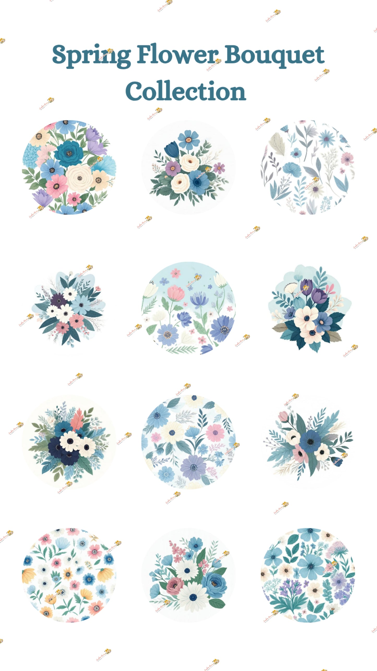 Vibrant Spring Flower Bouquet Edible Cake & Cookie Decorations - Customizable 2 Inch Rounds