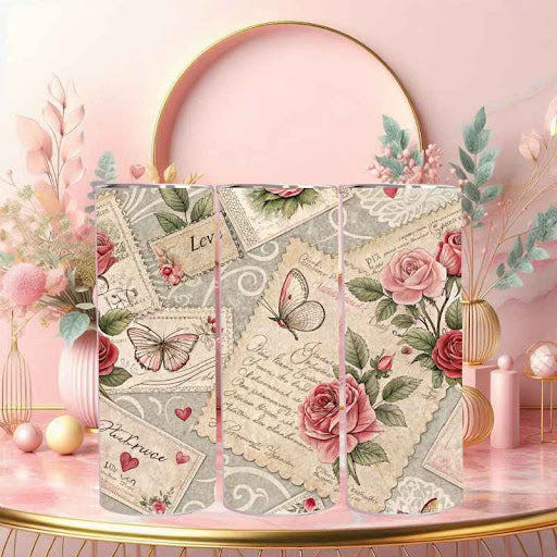 Vintage Butterfly & Rose Tumbler - 20 oz Stainless Steel