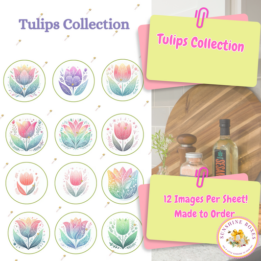 Tulips Collection Edible Images for Oreos & Cake Pucks - Floral Round Designs