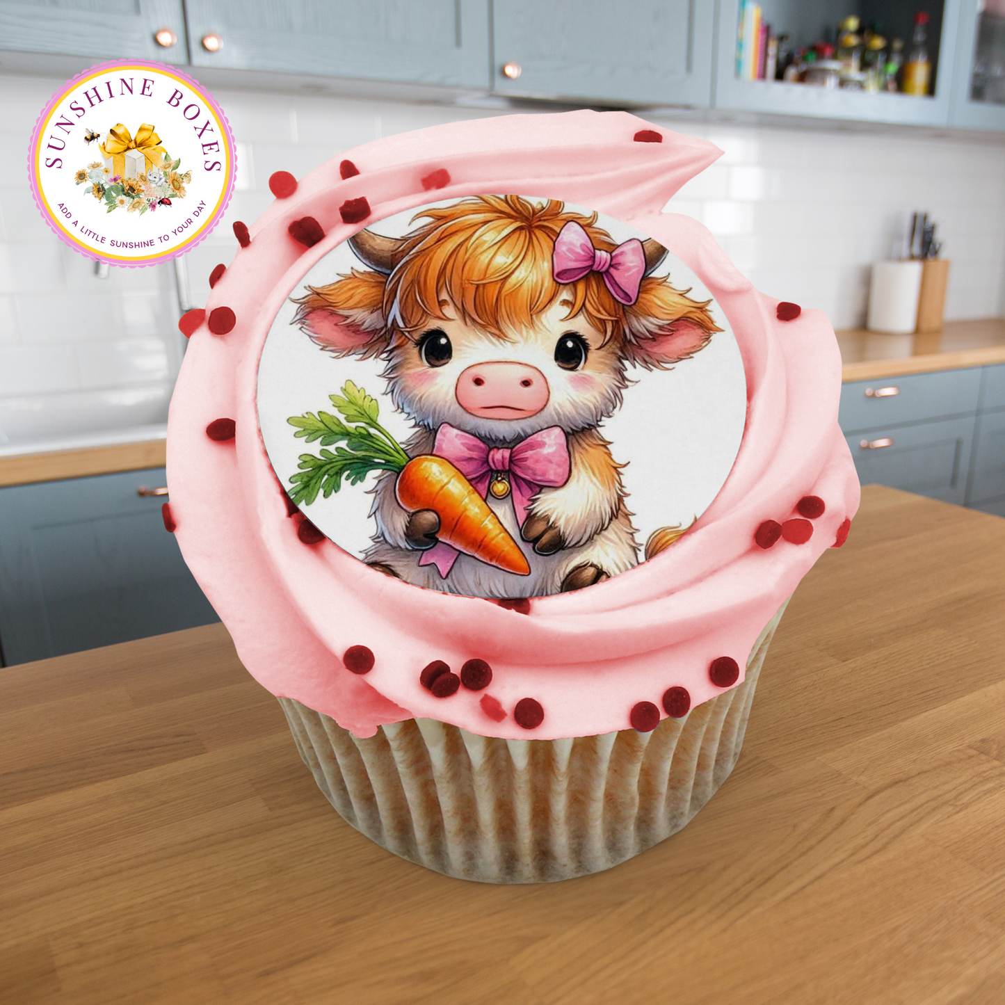 Cows and Carrots Edible Cake Toppers 2 Inch Round - Cute Farm Animal Cupcake & Oreo Decorations - 12 Pack Sweet Treat Images