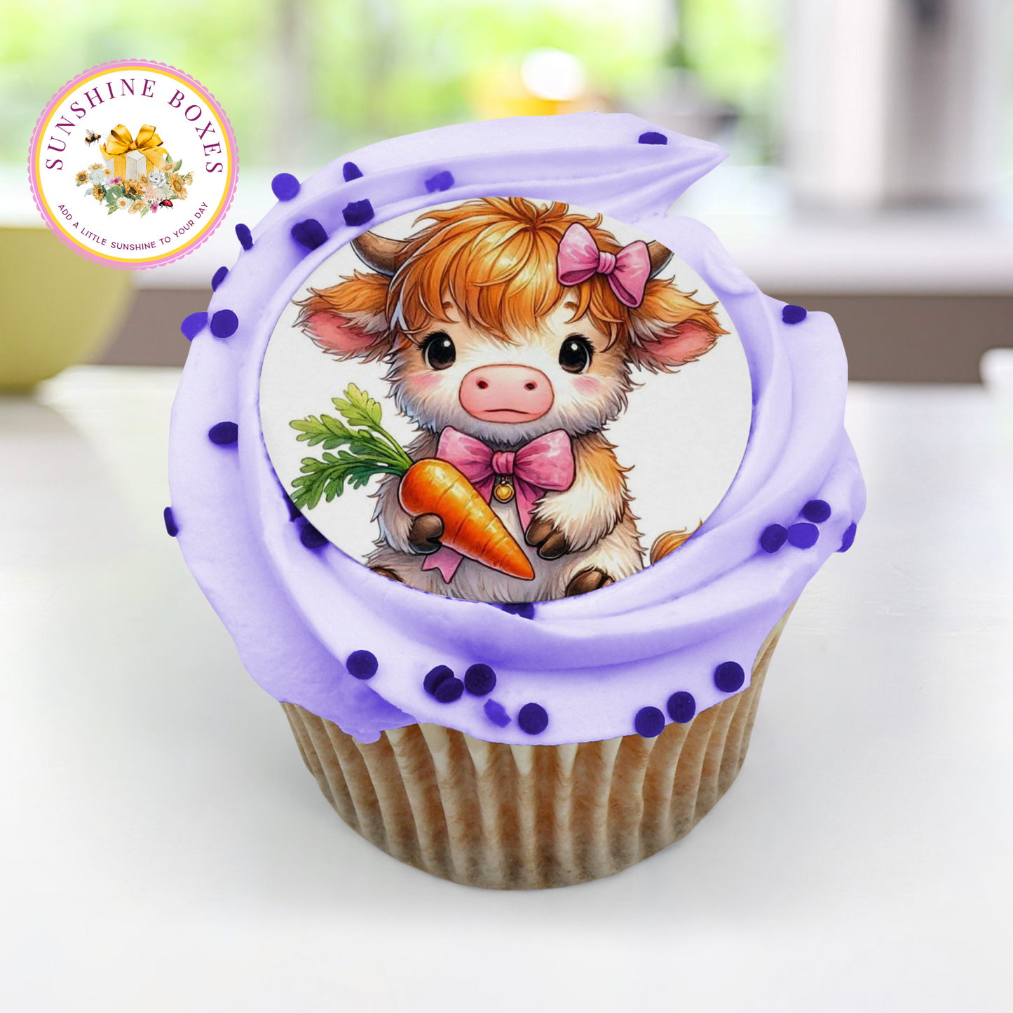 Cows and Carrots Edible Cake Toppers 2 Inch Round - Cute Farm Animal Cupcake & Oreo Decorations - 12 Pack Sweet Treat Images
