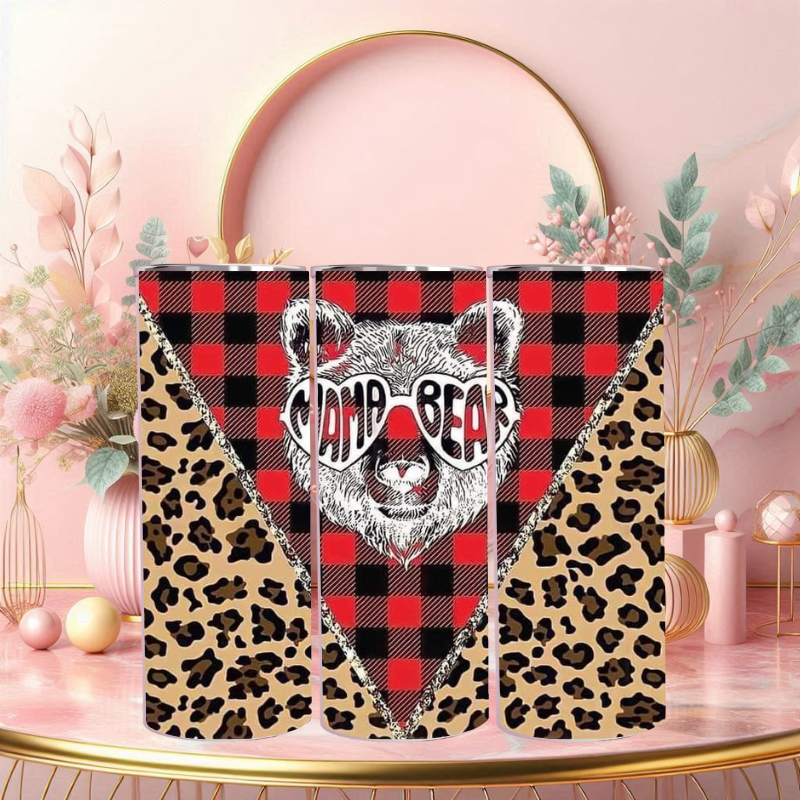 Plaid and Leopard Mama Bear 20 oz Skinny Tumbler