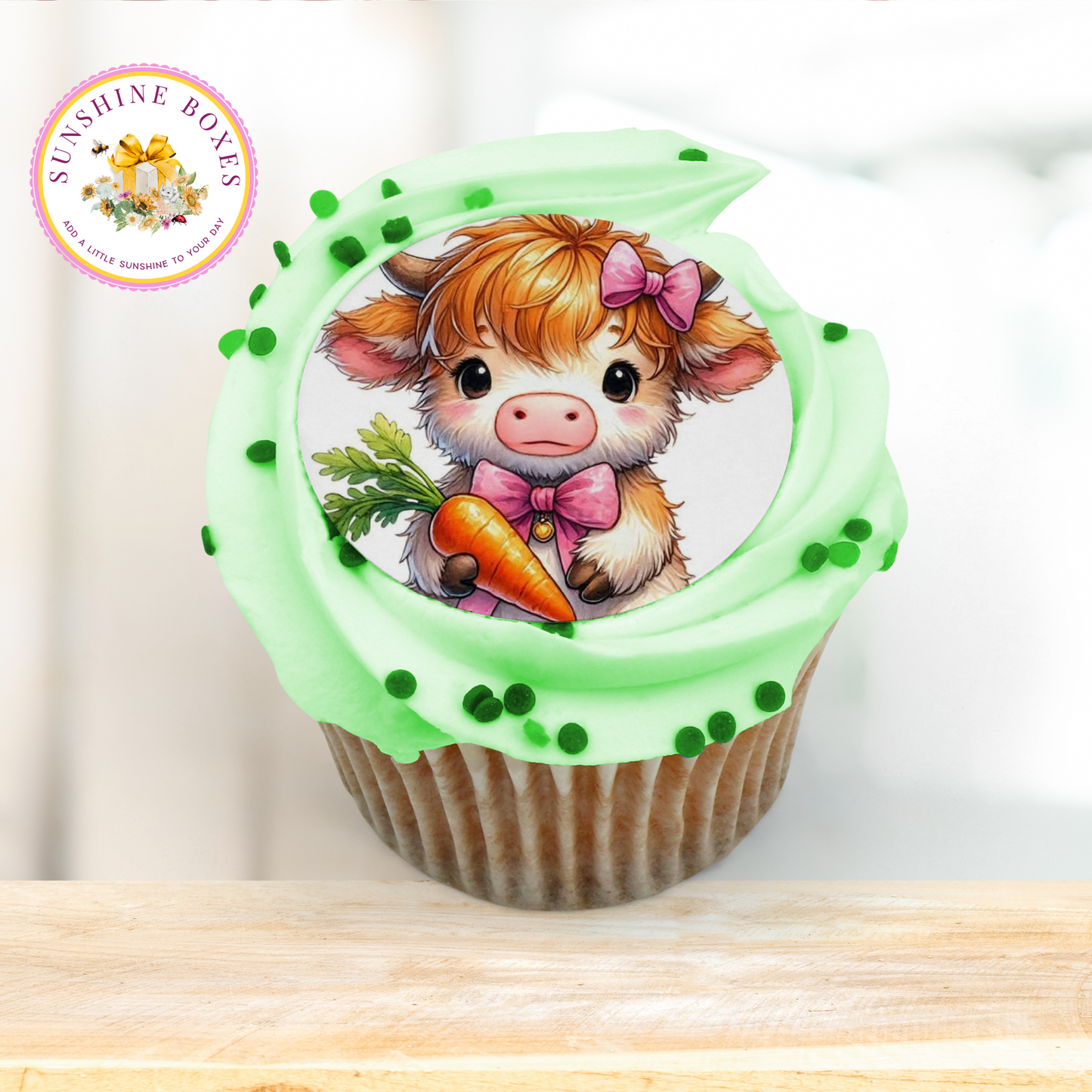 Cows and Carrots Edible Cake Toppers 2 Inch Round - Cute Farm Animal Cupcake & Oreo Decorations - 12 Pack Sweet Treat Images