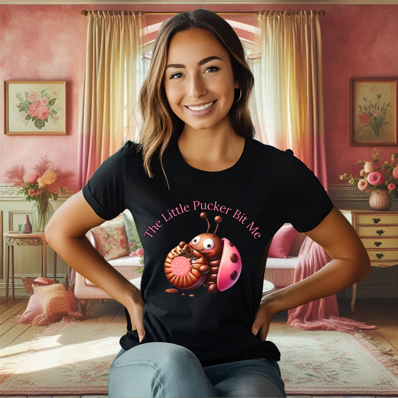 The Little Pucker Bit Me Ladybug T-Shirt – Cute & Playful Graphic Tee
