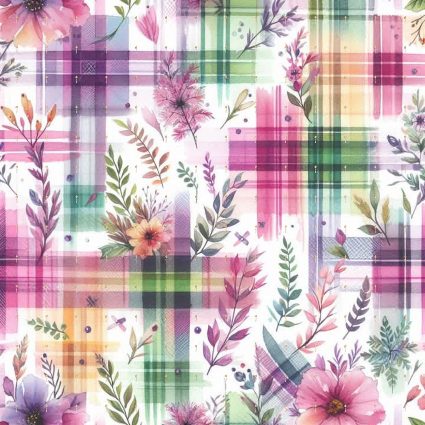 Floral Plaid Chocolate Transfer Sheet: Watercolor Flowers & Checkered Design, Edible Art for Elegant Desserts & Special Occasions