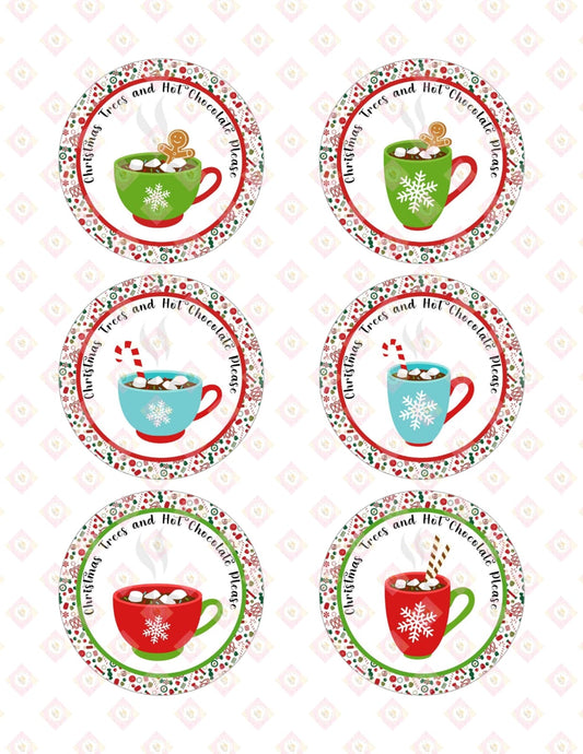 Festive Hot Cocoa Mugs Edible Images for Oreos & Cake Pucks - Cheerful Holiday Treats