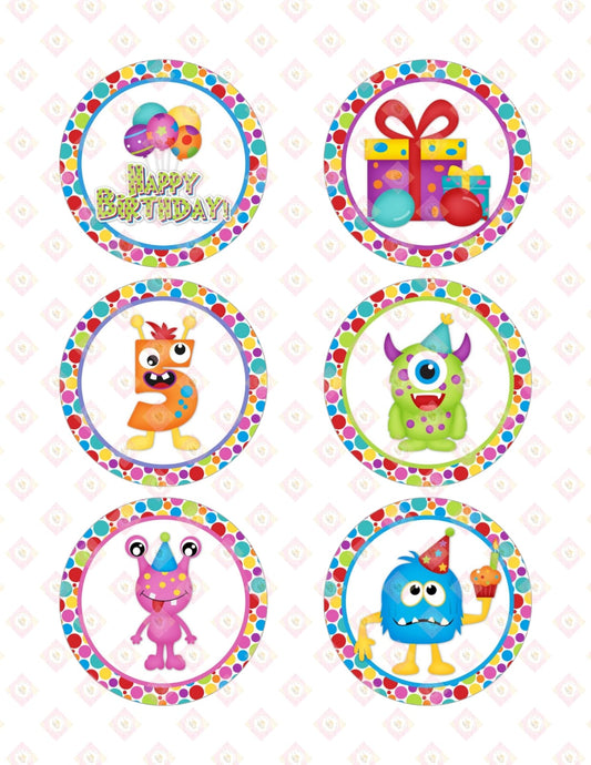 Vibrant Monster Bash Edible Images for Oreos & Cake Pucks - Fun Birthday Party Treats