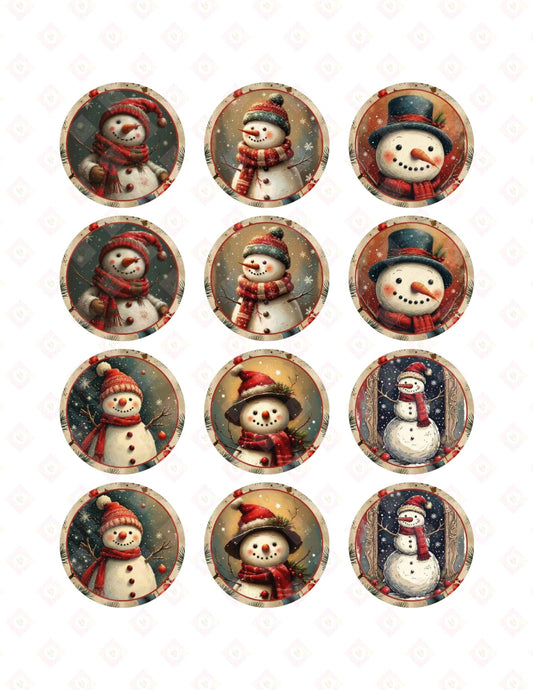 Snowman Edible Images for Cookies – 2 Inch Round Frosting Sheet Toppers, Cute Christmas Cookie Decor