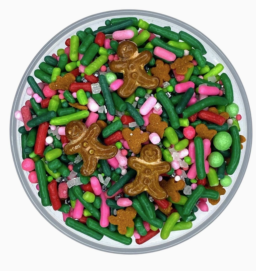 Edible Gingerbread Man Sprinkles – Green & Pink Christmas Topping Mix for Cookies, Cupcakes, Cakes – 2oz or 4oz Jar