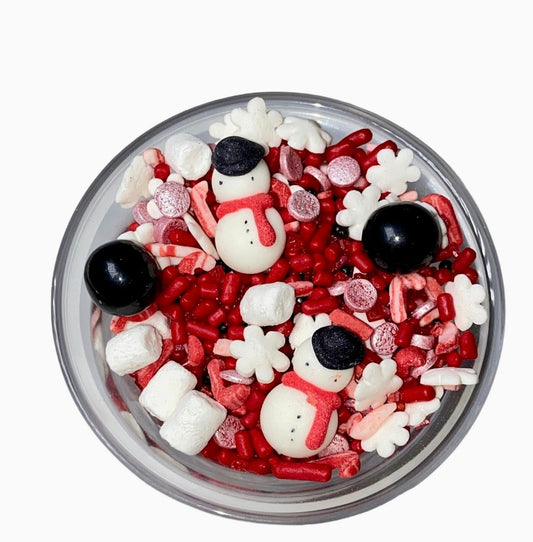 Edible Christmas Sprinkle Mix – Red White Snowman Toppers for Cookies, Cupcakes, Hot Cocoa, 2oz or 4oz