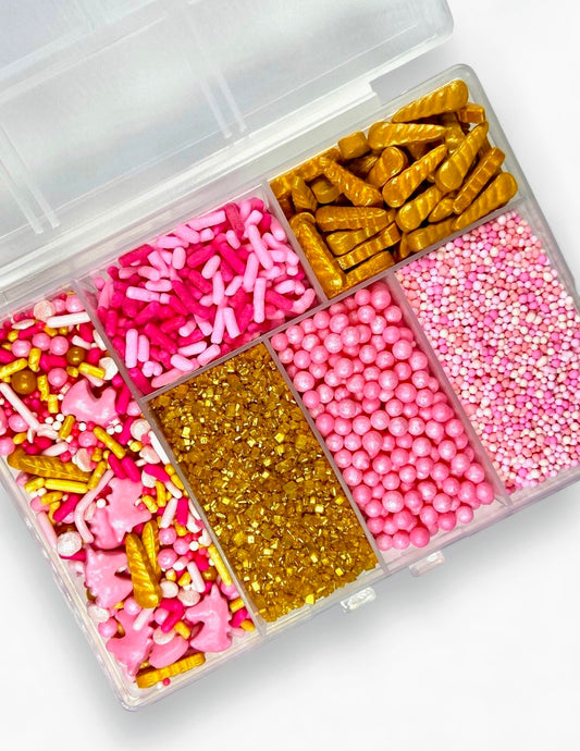 Pink & Gold Sprinkle Box – Edible Sprinkle Kit for Birthday, Baby Shower, and Celebration Cakes